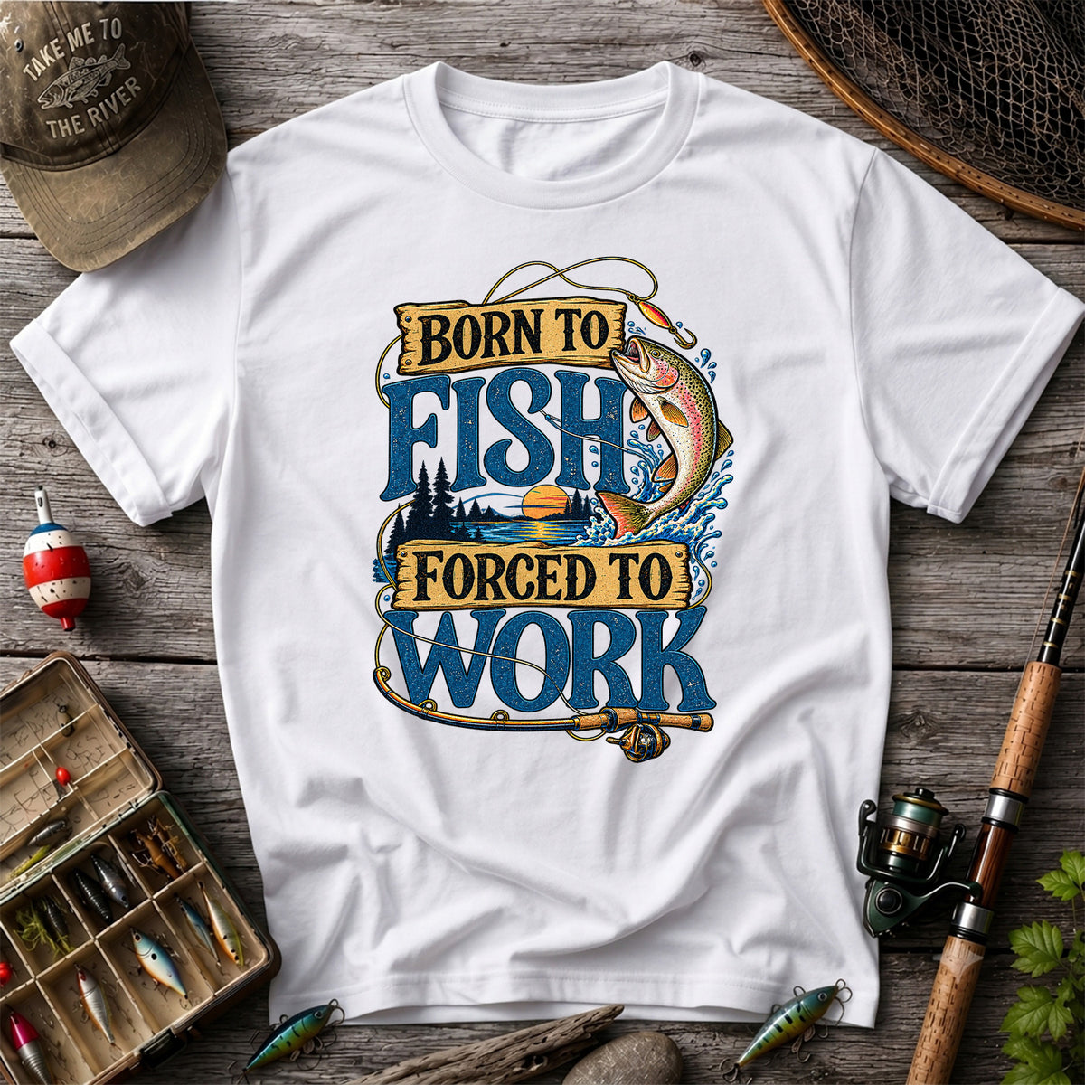 Rainbow Trout Lake Sunset Fishing Graphic T-Shirt