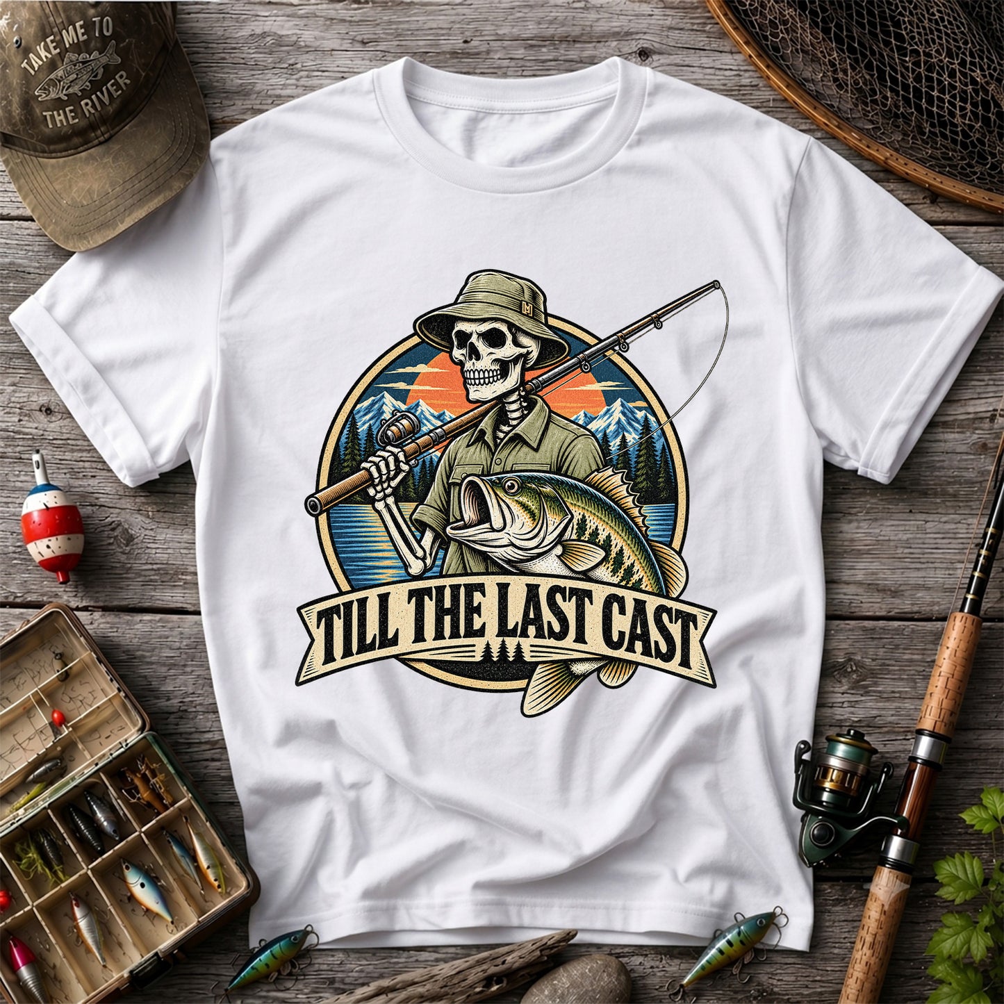 Till the Last Cast Skeleton Bass Fishing T-Shirt