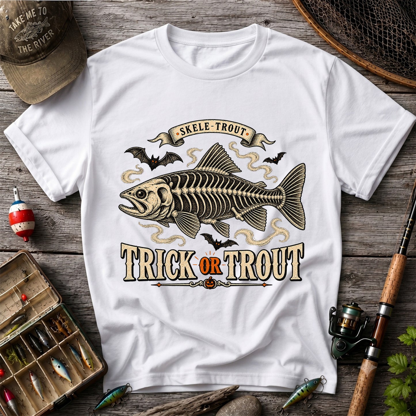 Skele-Trout Trick or Trout Halloween Fishing T-Shirt