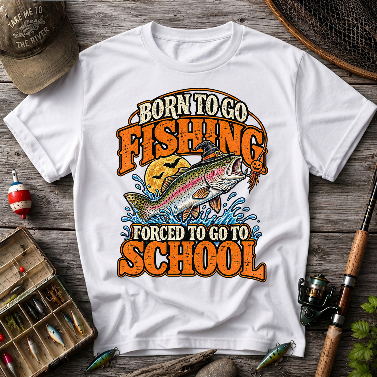 Born to Go Fishing Forced to Go to School Halloween Rainbow Trout T-Shirt