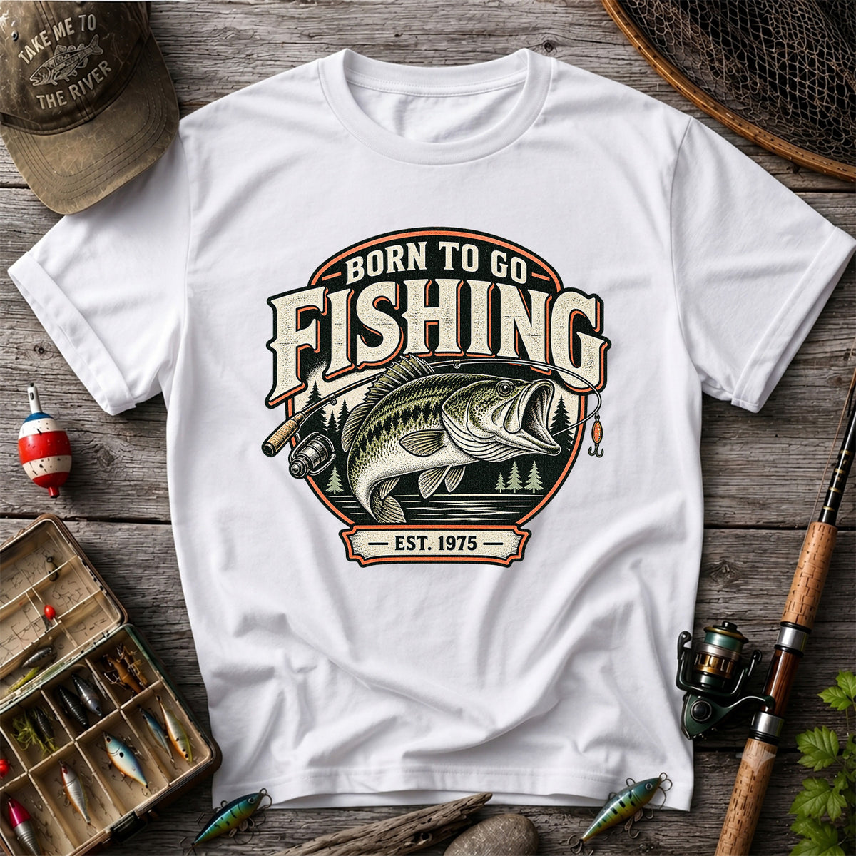 Born to Go Fishing Est. 1975 Vintage Bass Graphic T-Shirt