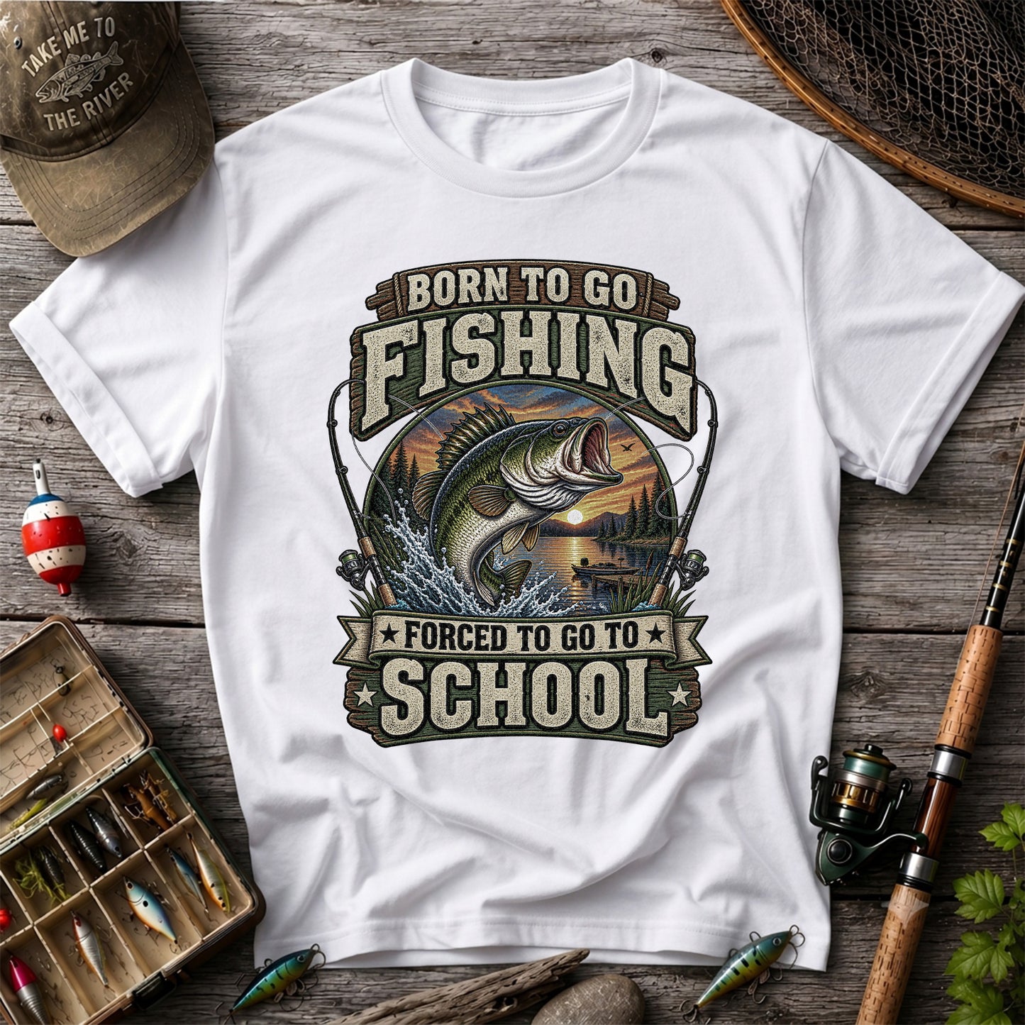 Born to Go Fishing Forced to Go to School Bass T-Shirt