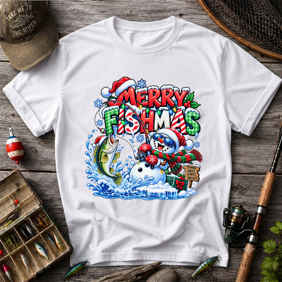 Merry Fishmas Christmas Fishing Graphic T-Shirt