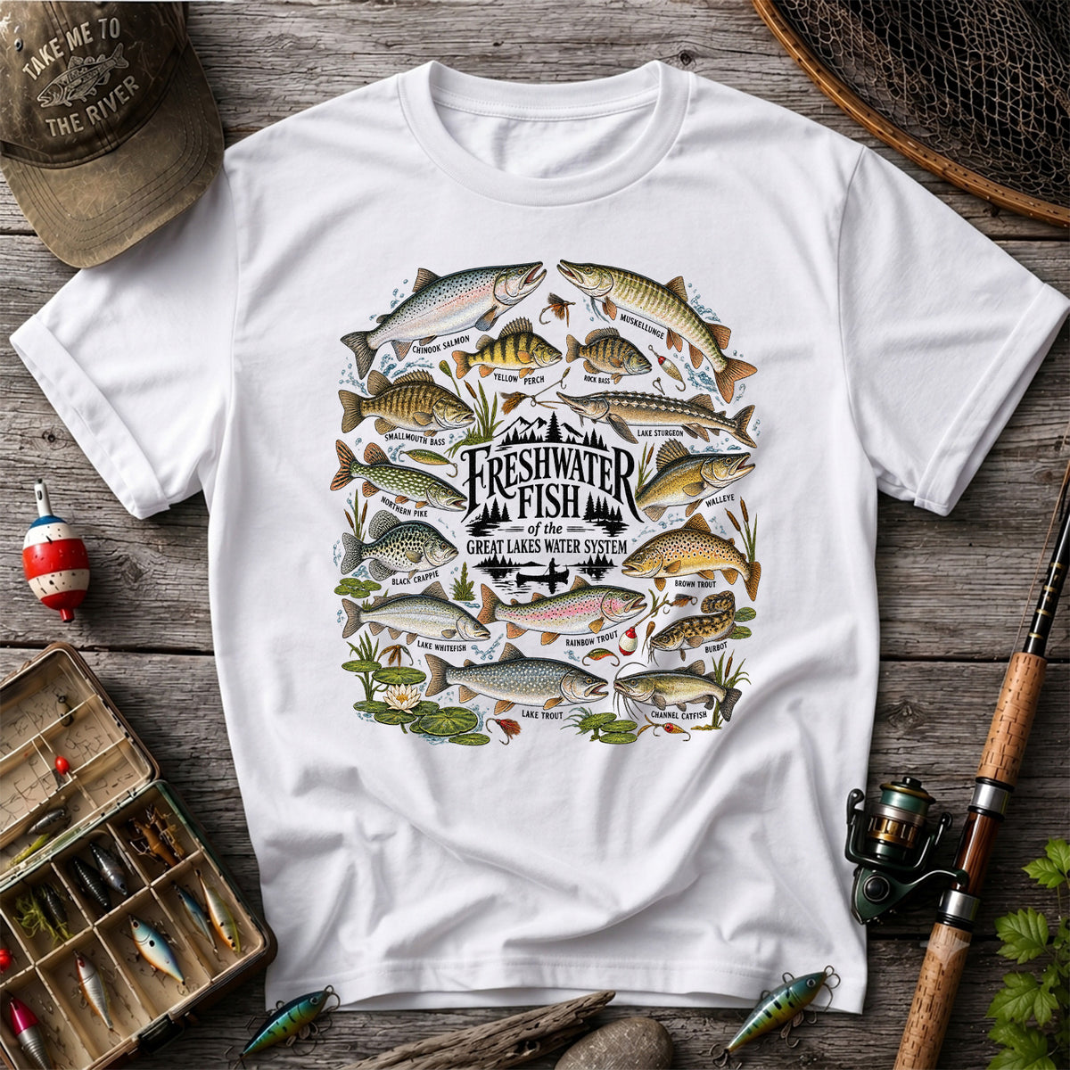 Freshwater Fish of the Great Lakes Water System Graphic T-Shirt