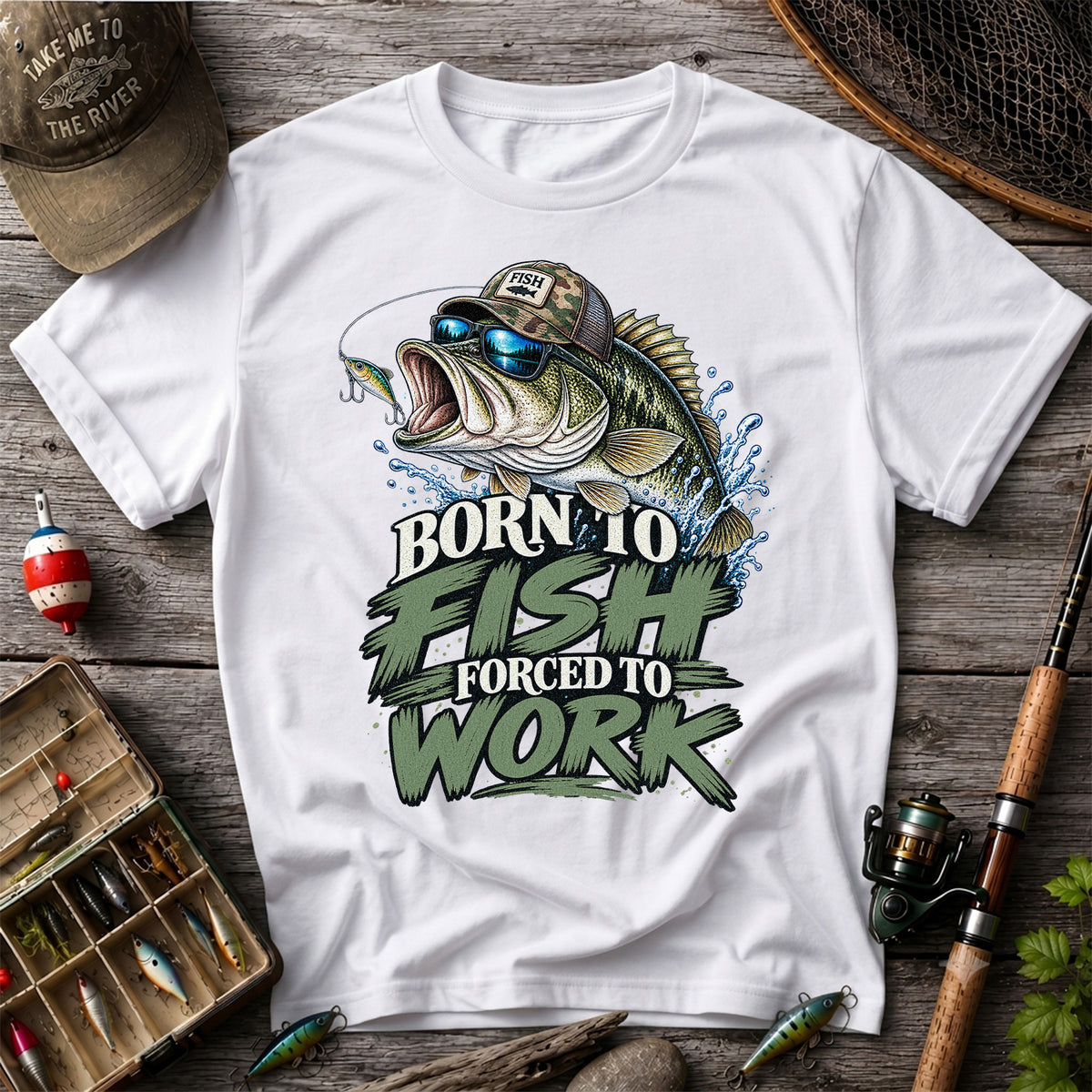 Born to Fish Forced to Work Bass Graphic T-Shirt