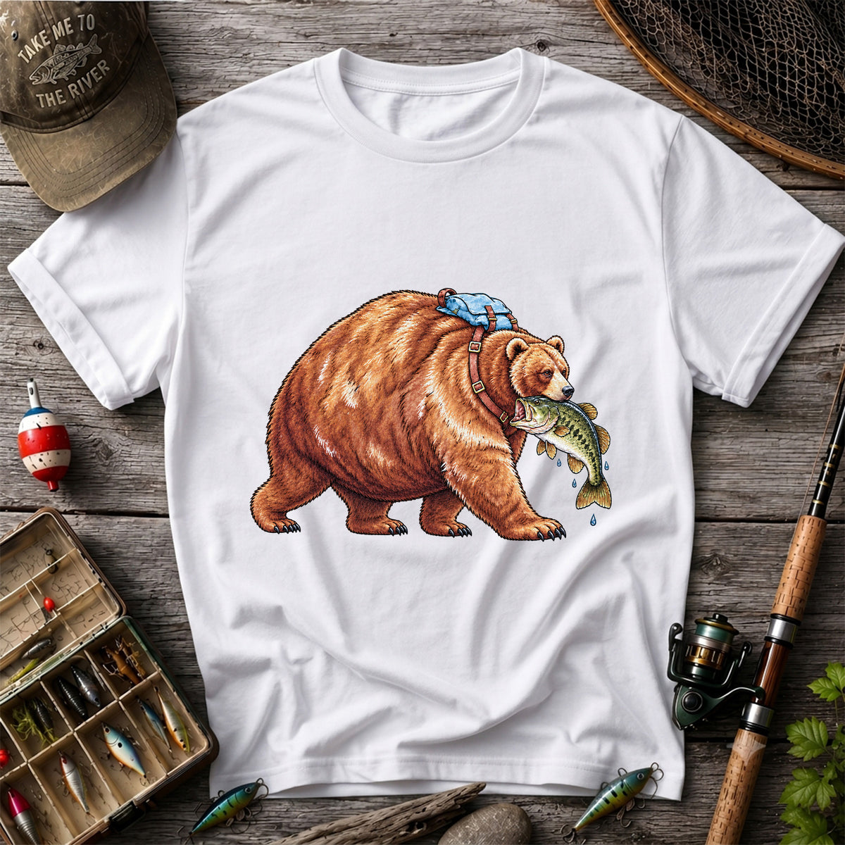 Bear Carrying Bass Fishing Wildlife Graphic T-Shirt