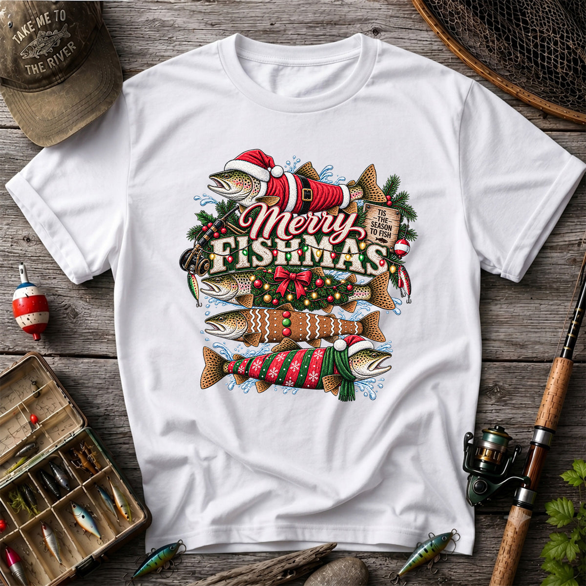 Merry Fishmas Tis the Season to Fish Christmas Trout T-Shirt