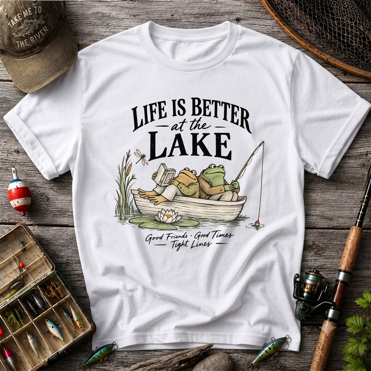 Life Is Better at the Lake Frog Fishing Graphic T-Shirt