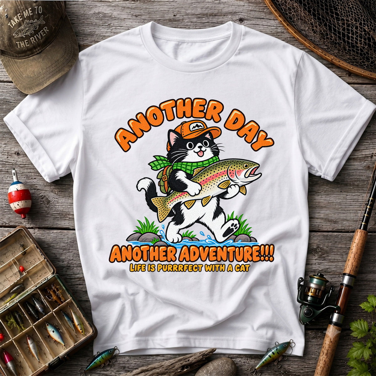 Another Day Another Adventure Cat and Trout Fishing Graphic T-Shirt