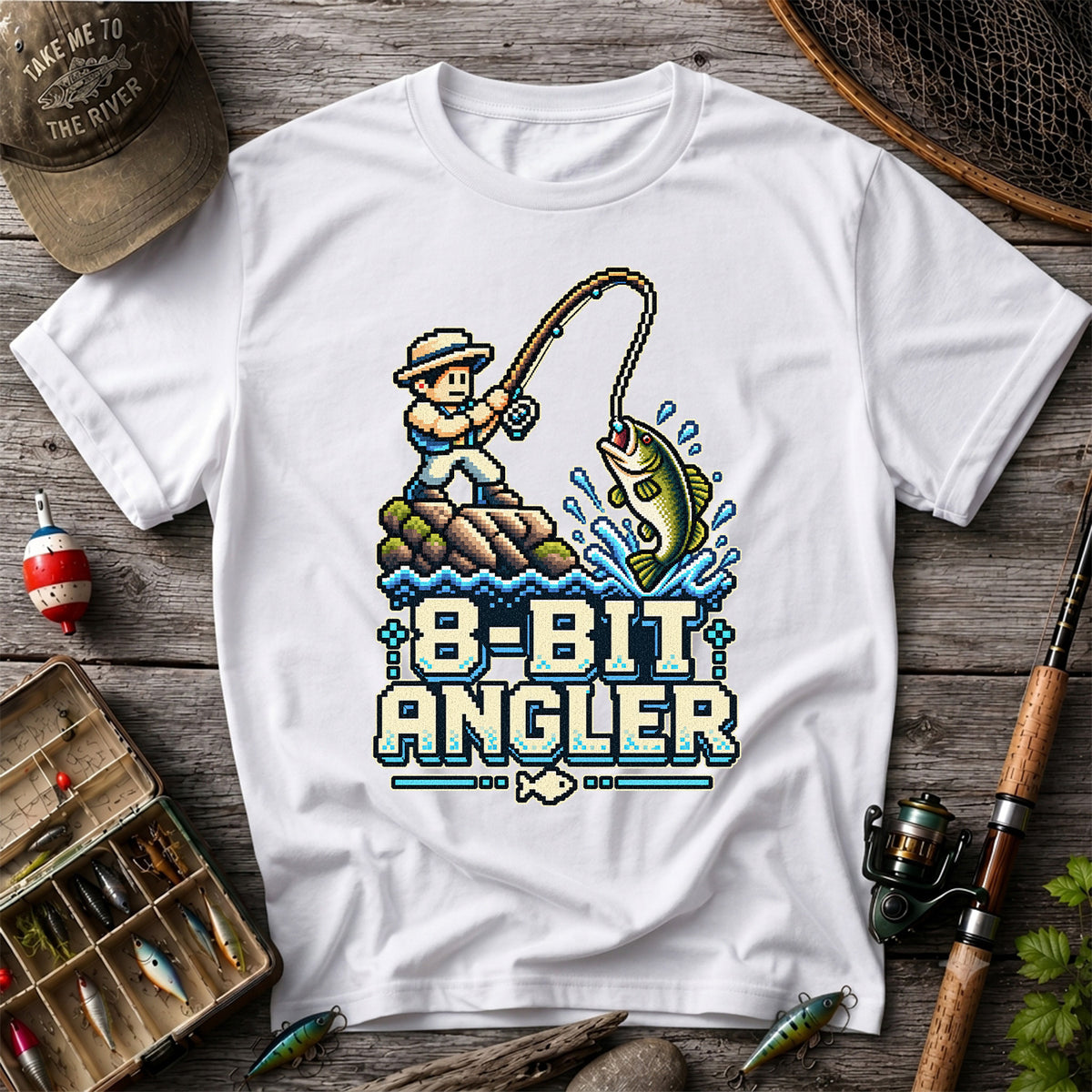 8-Bit Angler Pixel Art Bass Fishing Graphic T-Shirt