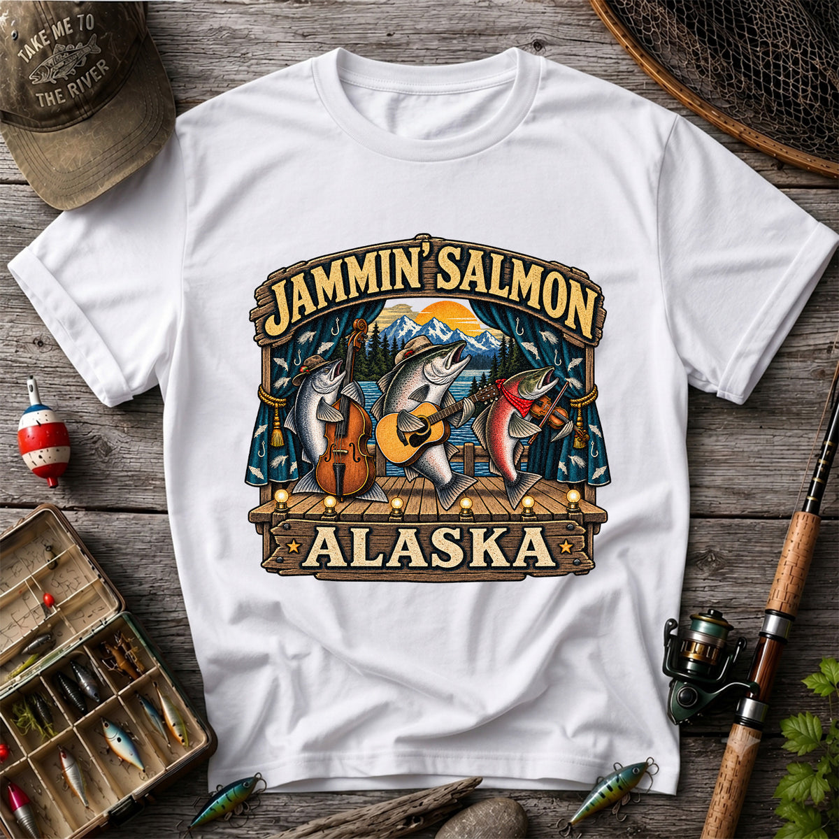 Jammin' Salmon Alaska Fish Band Graphic T-Shirt
