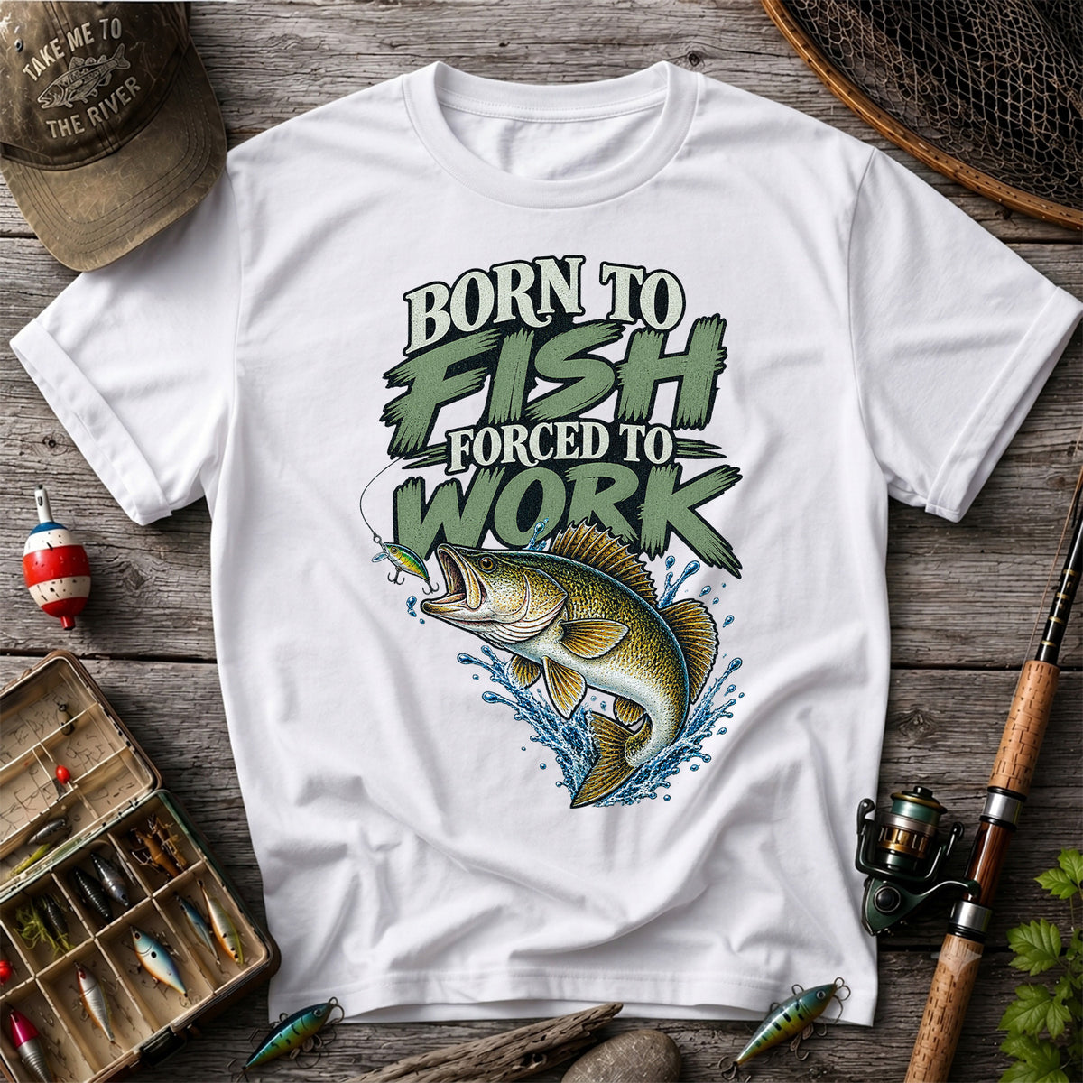 Born to Fish Forced to Work Bass Fishing T-Shirt