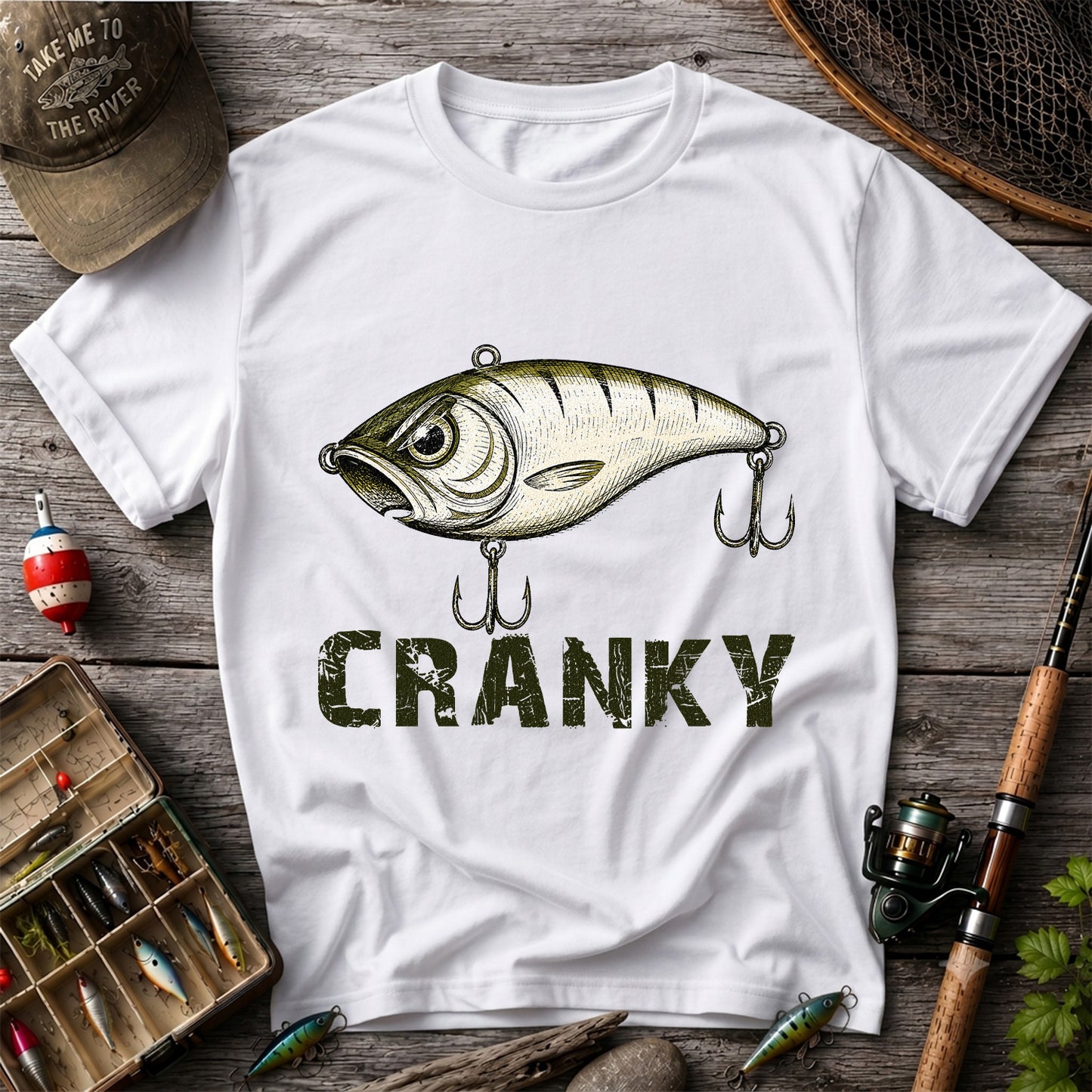 Cranky Vintage Crankbait Fishing Lure Graphic T-Shirt