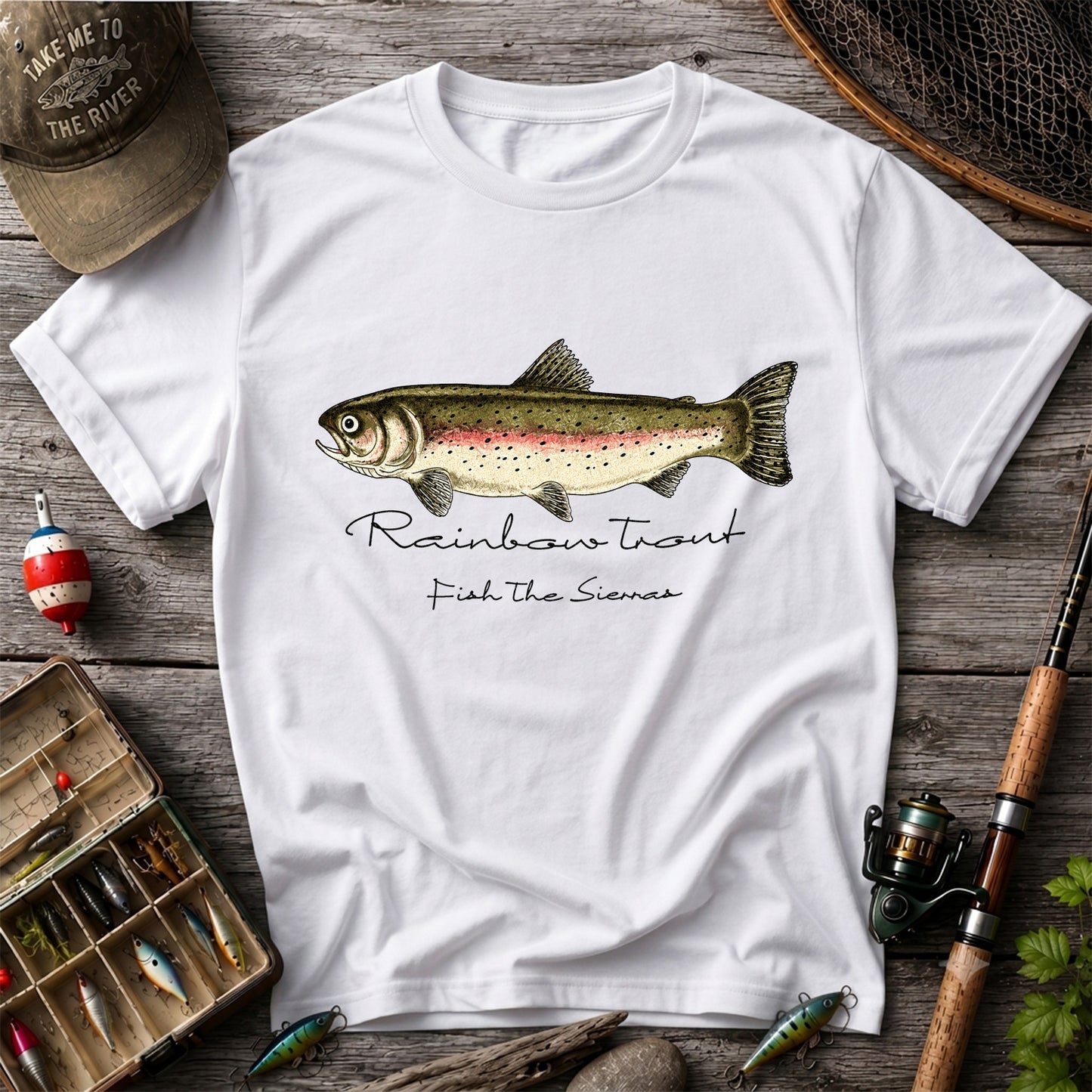 Rainbow Trout T-Shirt Fish The Sierras Fly Fishing Vintage Angler Tee