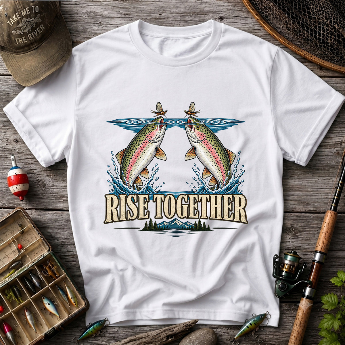 Rise Together Rainbow Trout Fly Fishing Graphic T-Shirt