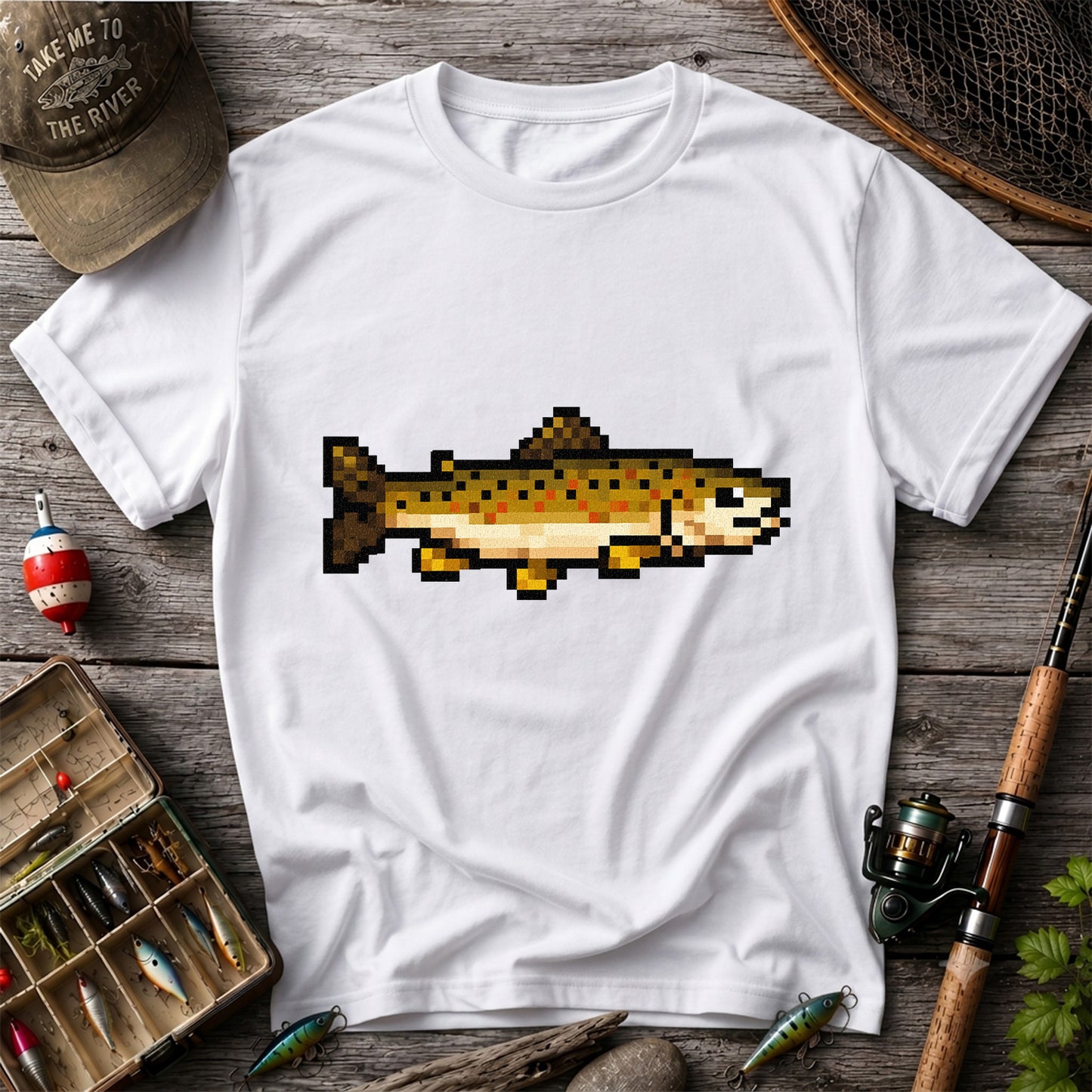 Pixel Art Trout Fishing T-Shirt Retro Fishing Tee