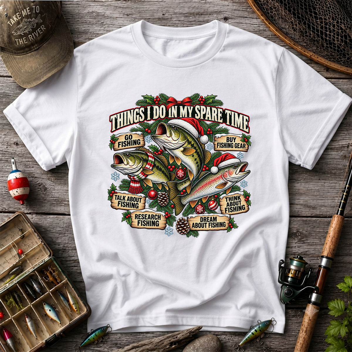 Things I Do in My Spare Time Christmas Bass and Trout Fishing T-Shirt