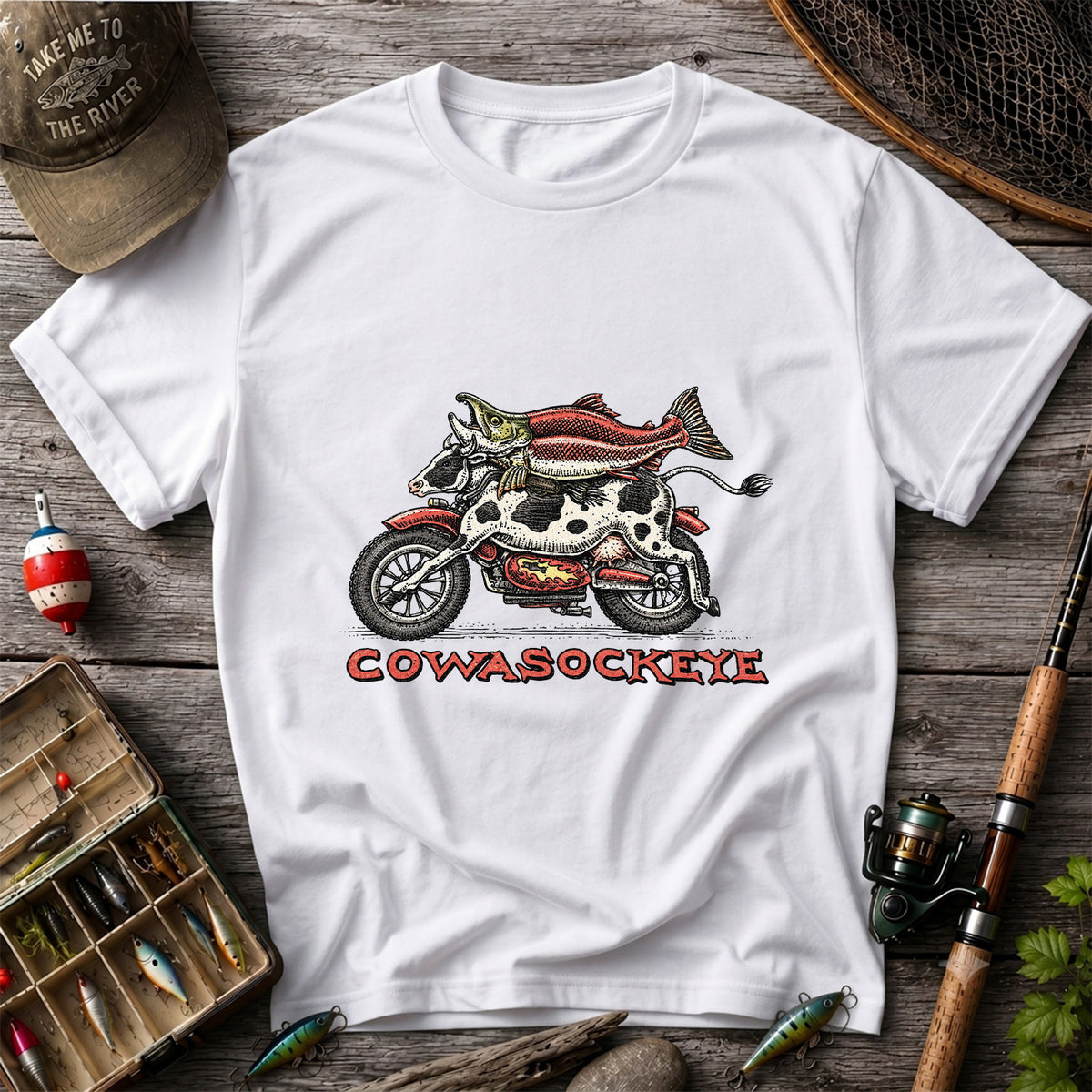 Cowasockeye Trout Motorcycle Funny Fishing Graphic T-Shirt