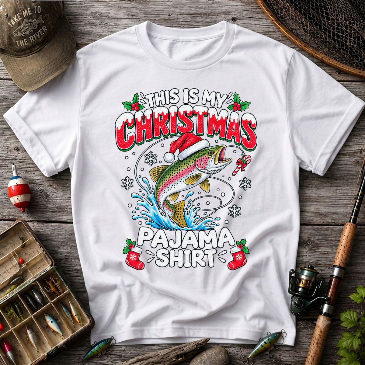 This Is My Christmas Pajama Shirt Rainbow Trout Fishing T-Shirt