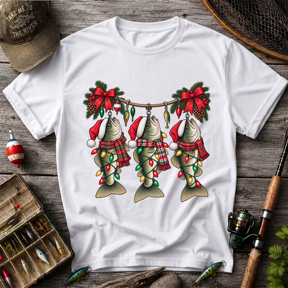 Christmas Fish Ornament Fishing Graphic T-Shirt