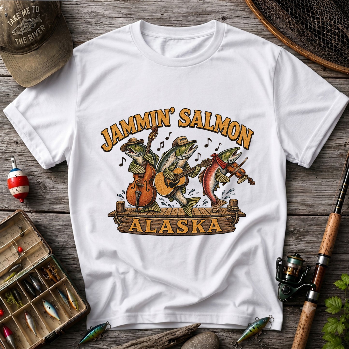 Jammin’ Salmon Alaska Fishing Band Graphic T-Shirt