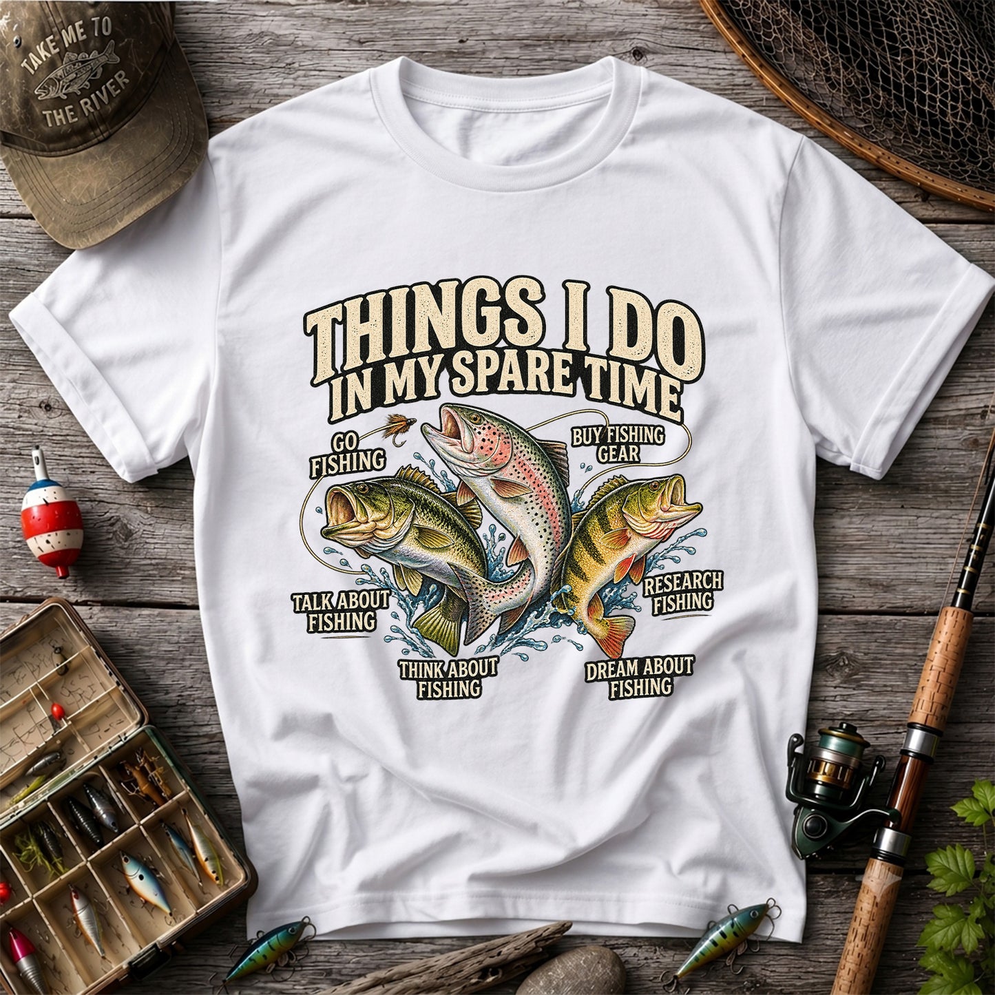 Things I Do in My Spare Time Bass, Rainbow Trout and Perch Fishing T-Shirt