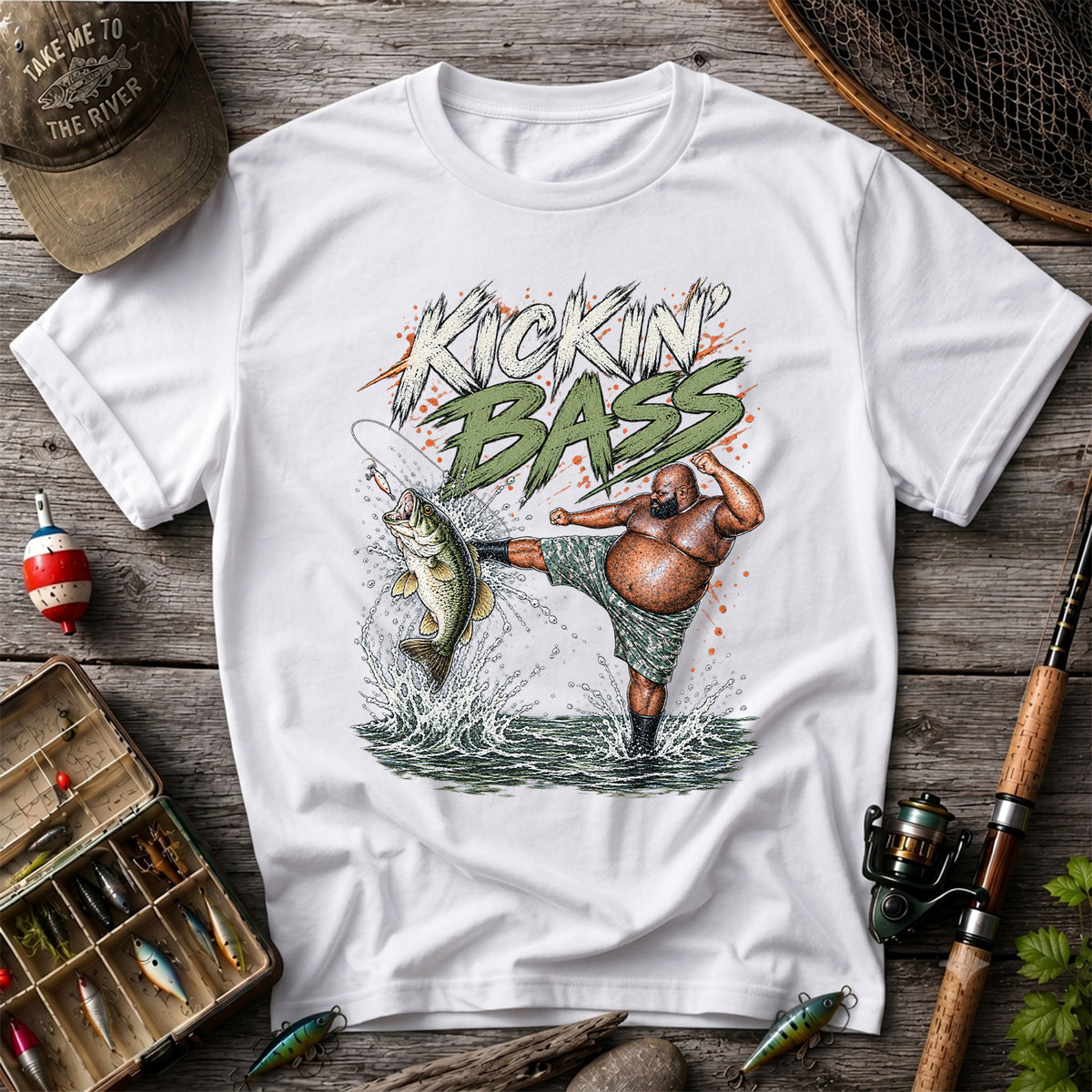 Kickin' Bass Funny Bass Fishing Graphic T-Shirt