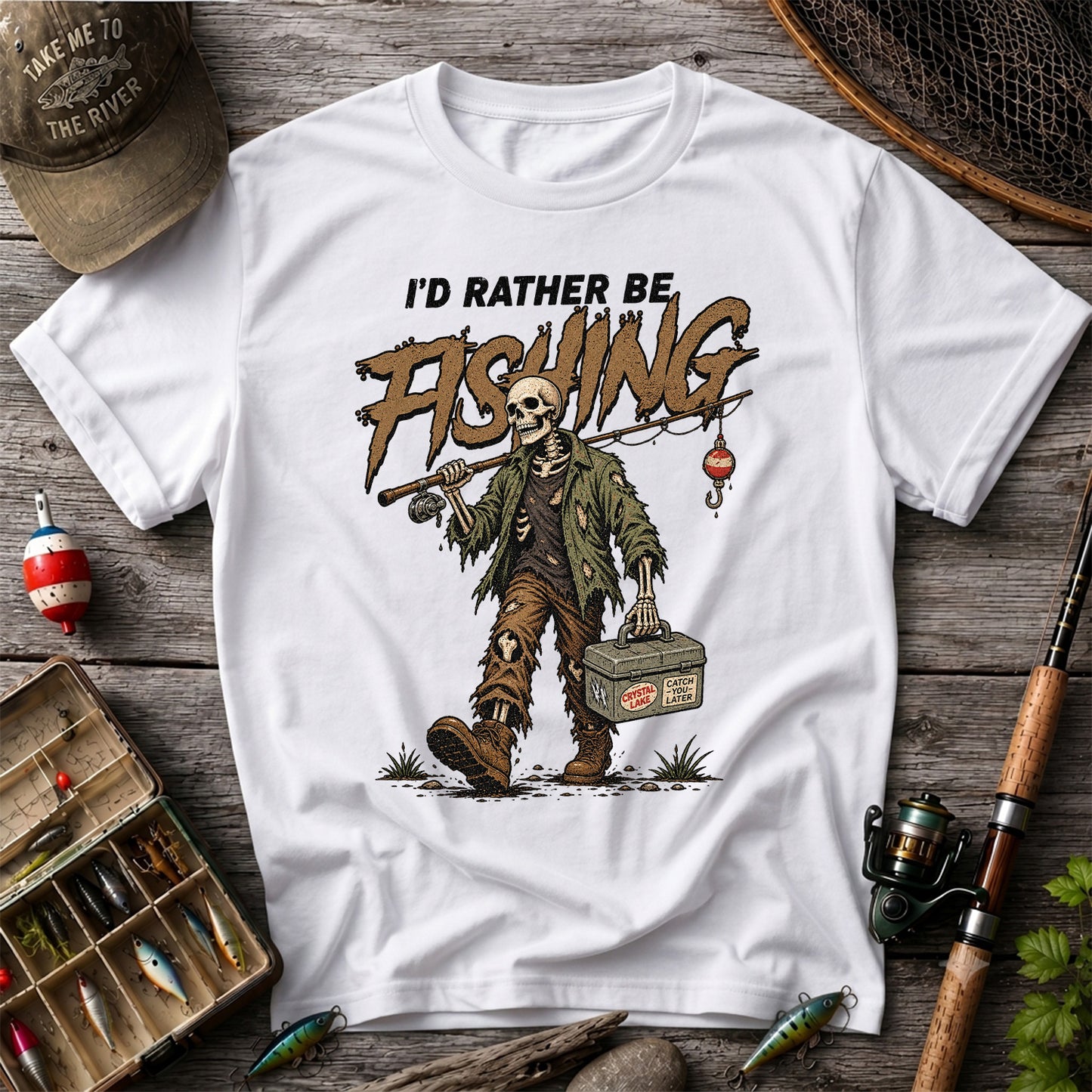 I'd Rather Be Fishing Skeleton Angler Graphic T-Shirt