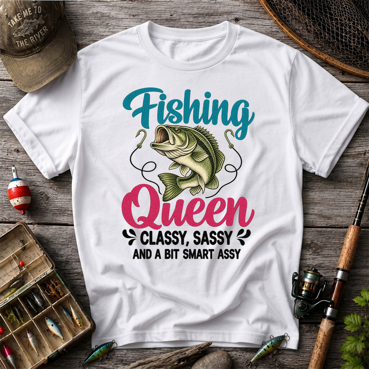 Fishing Queen Bass Funny Fishing Graphic T-Shirt
