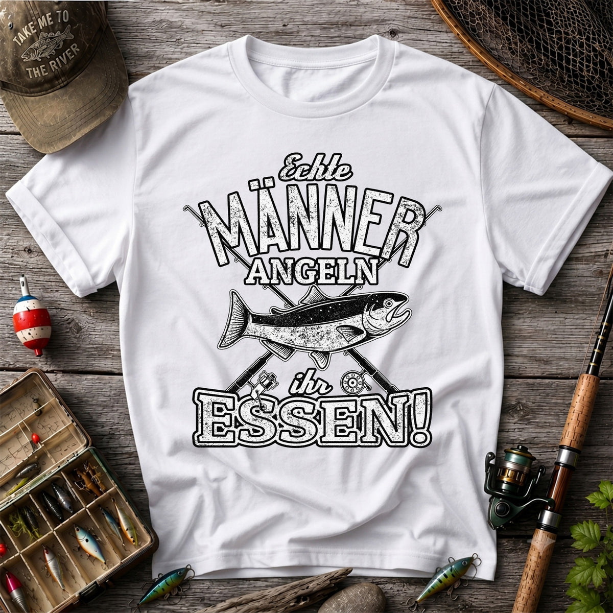 Echte Männer Angeln Ihr Essen Funny Fishing T-Shirt