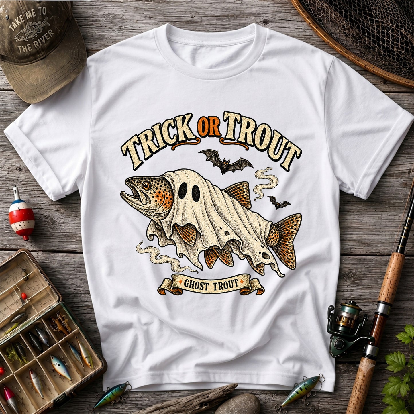 Trick or Trout Ghost Trout Halloween Fishing T-Shirt