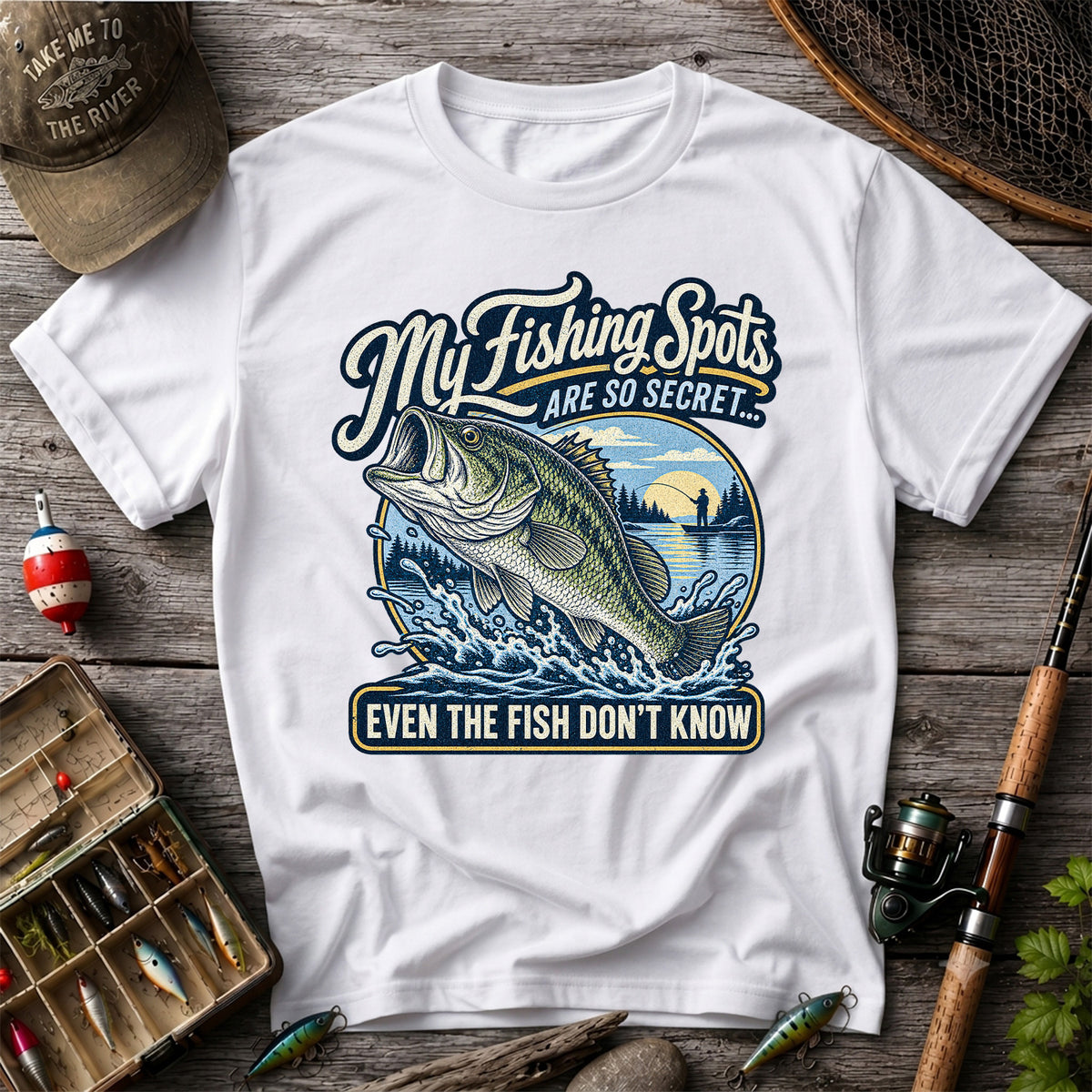 Secret Fishing Spots Largemouth Bass Graphic T-Shirt