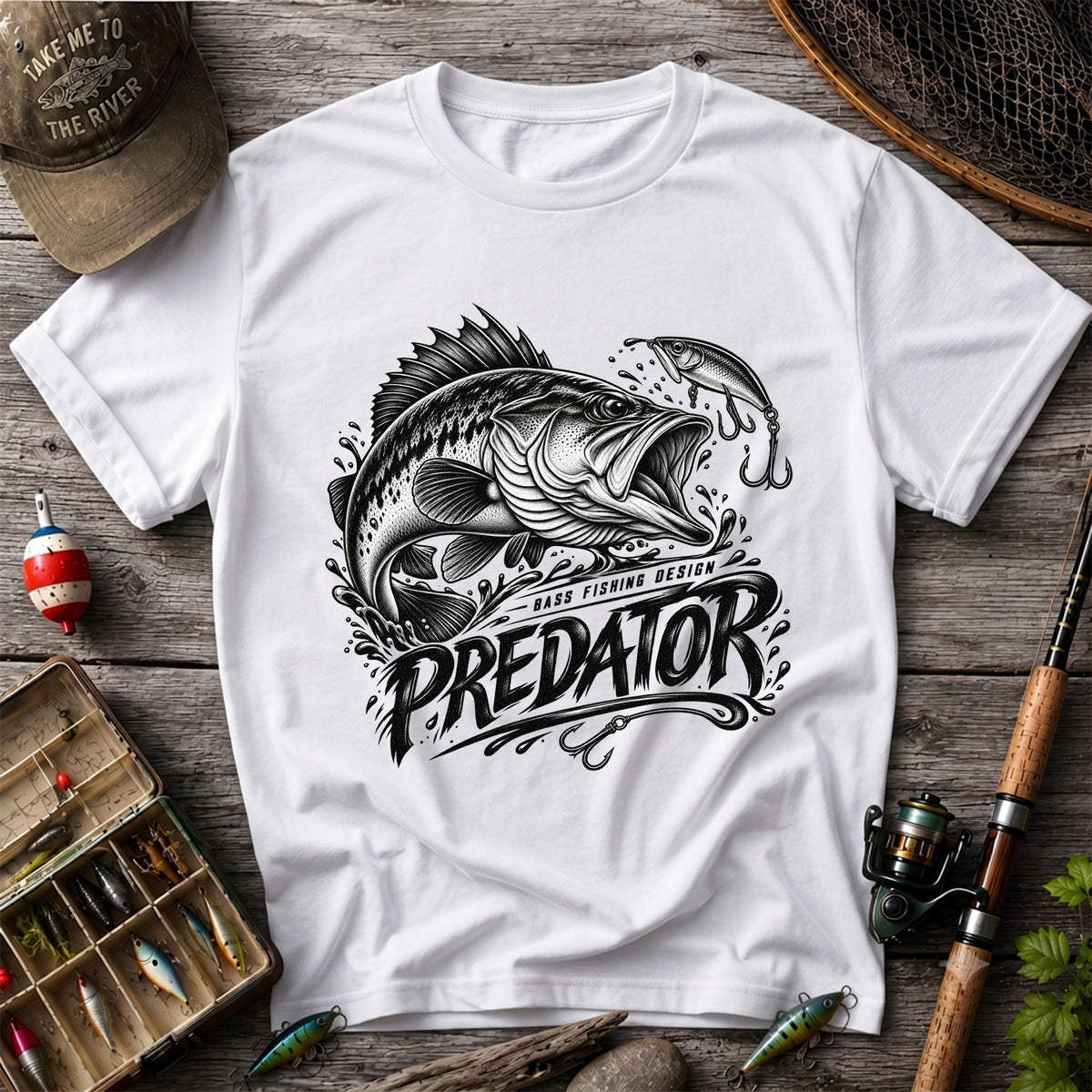 Predator Bass Fishing Design Largemouth Bass Graphic T-Shirt