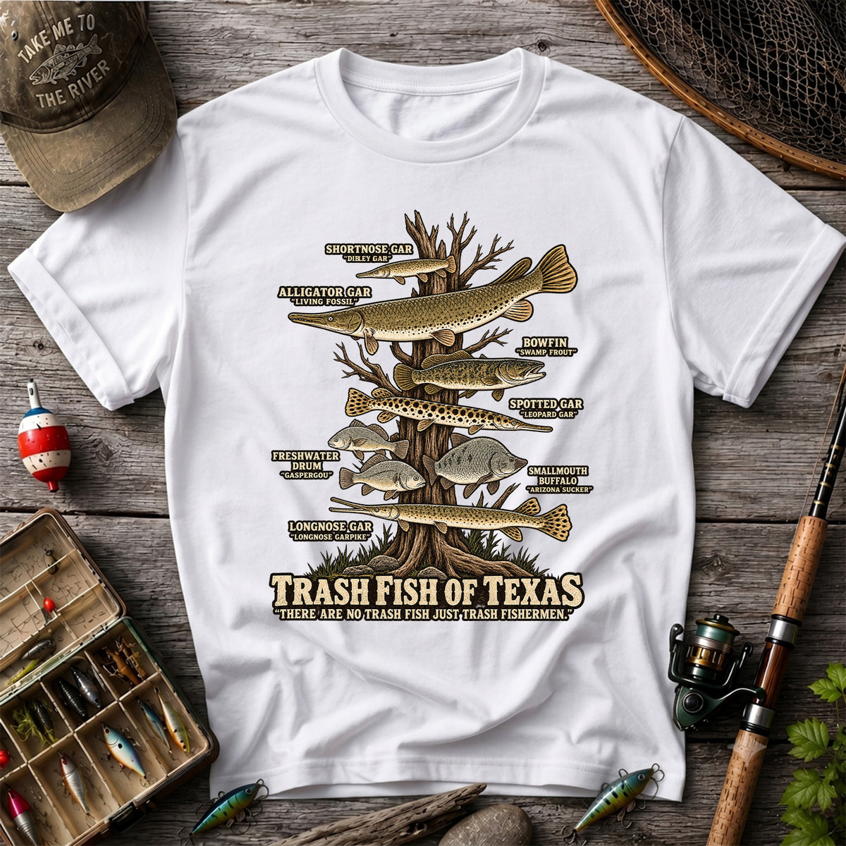 Trash Fish of Texas Gar and Freshwater Fish Graphic T-Shirt
