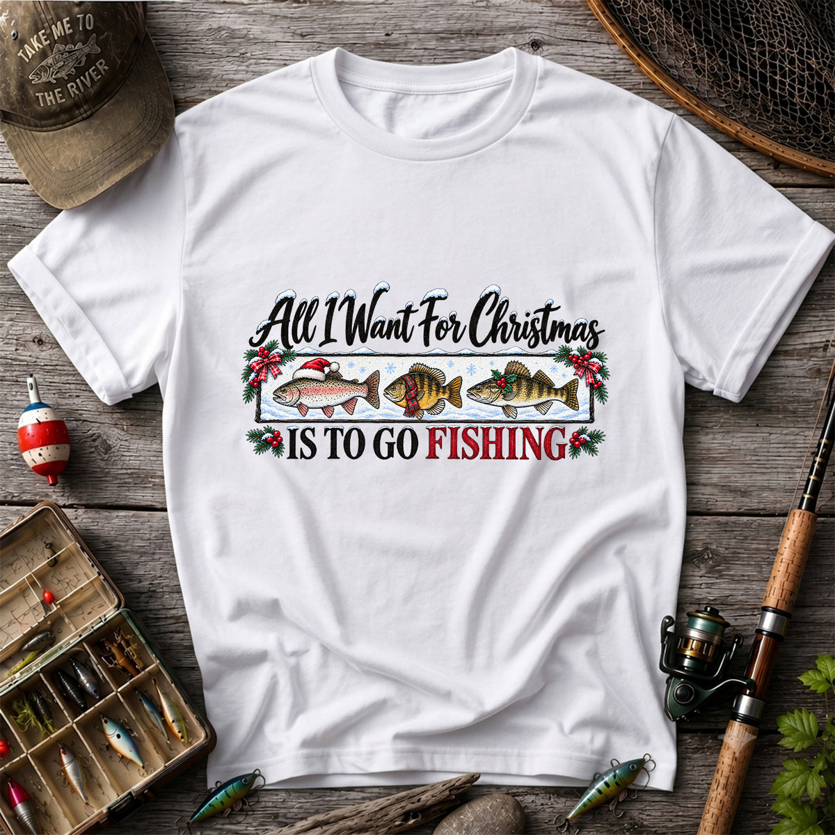 Christmas Freshwater Fish Fishing Graphic T-Shirt