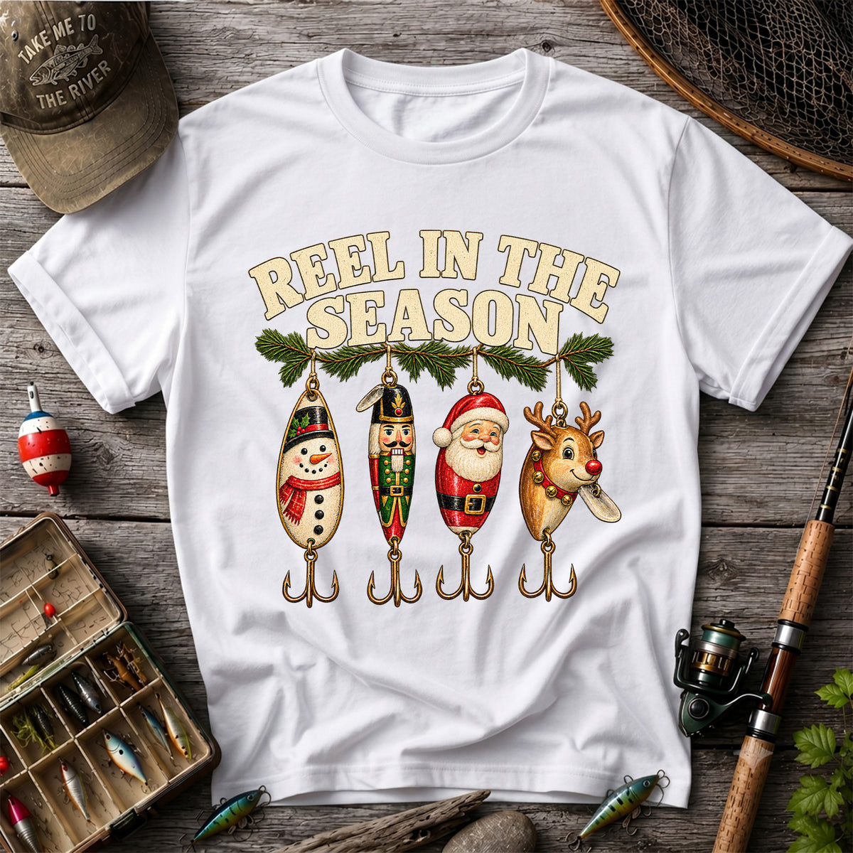 Reel in the Season Christmas Fishing Lures Graphic T-Shirt