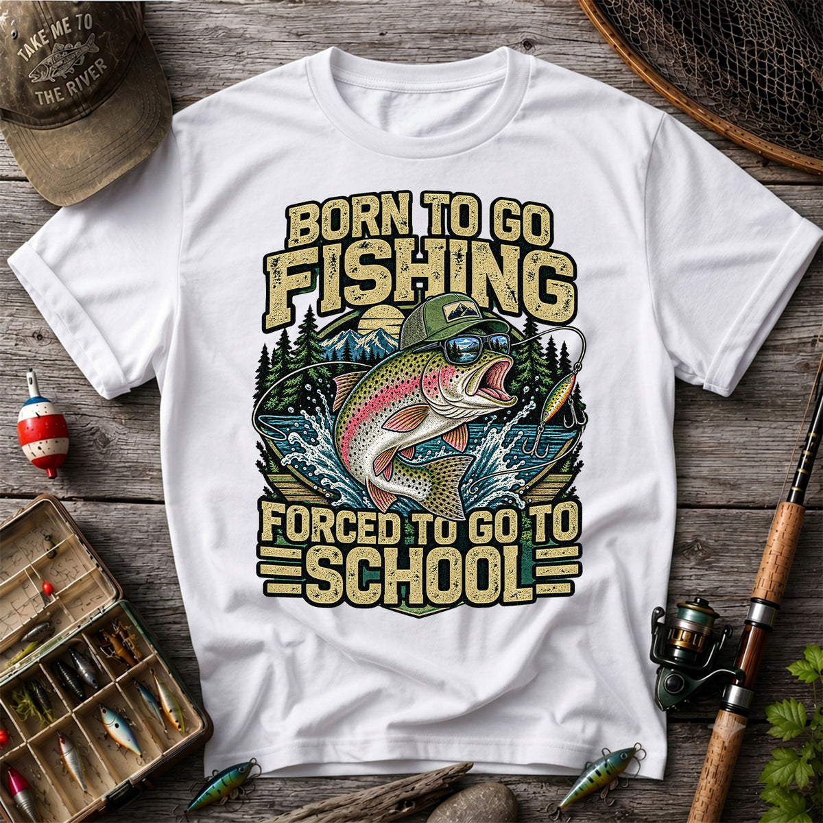 Born to Go Fishing Forced to Go to School Rainbow Trout T-Shirt