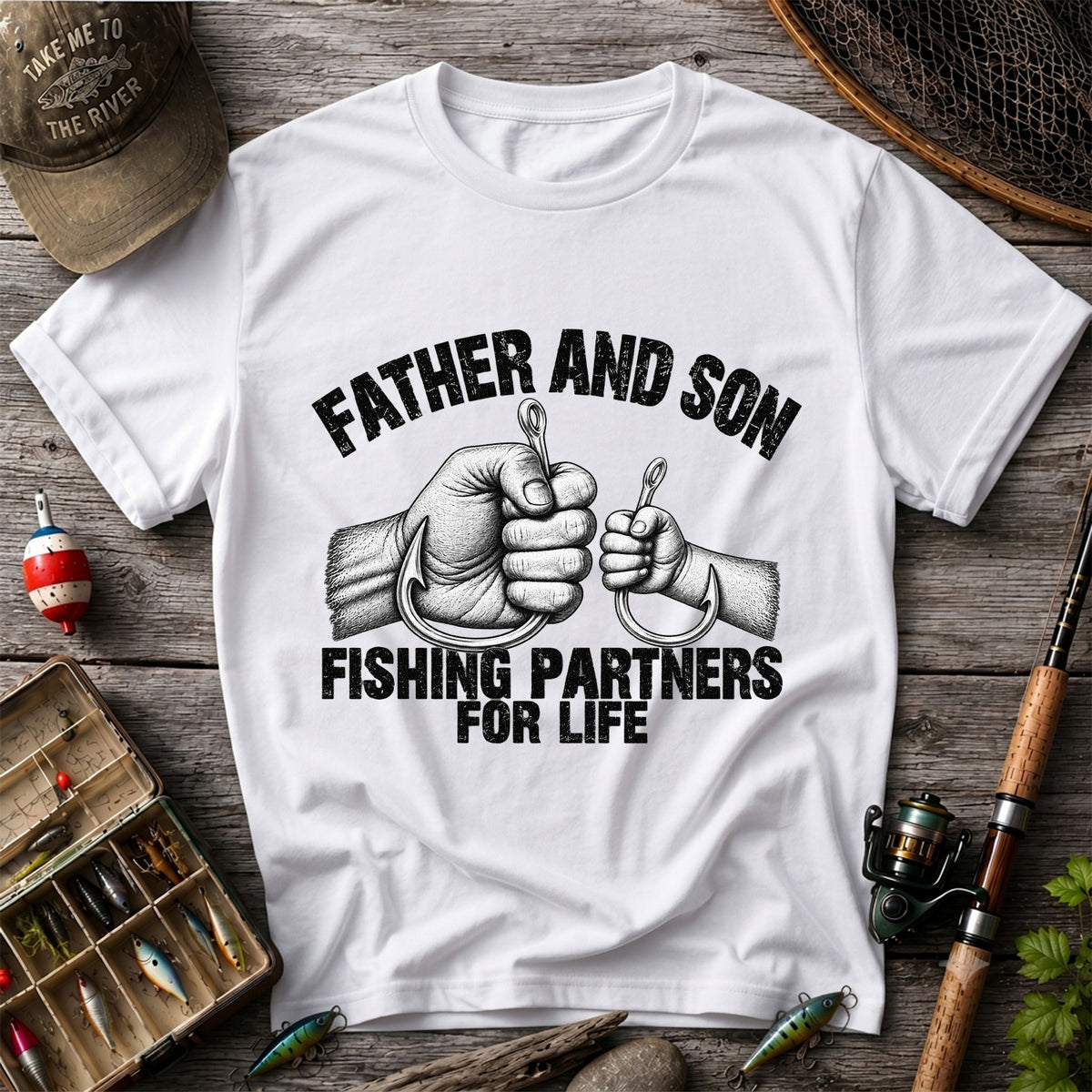 Father and Son Fishing Partners for Life Graphic T-Shirt