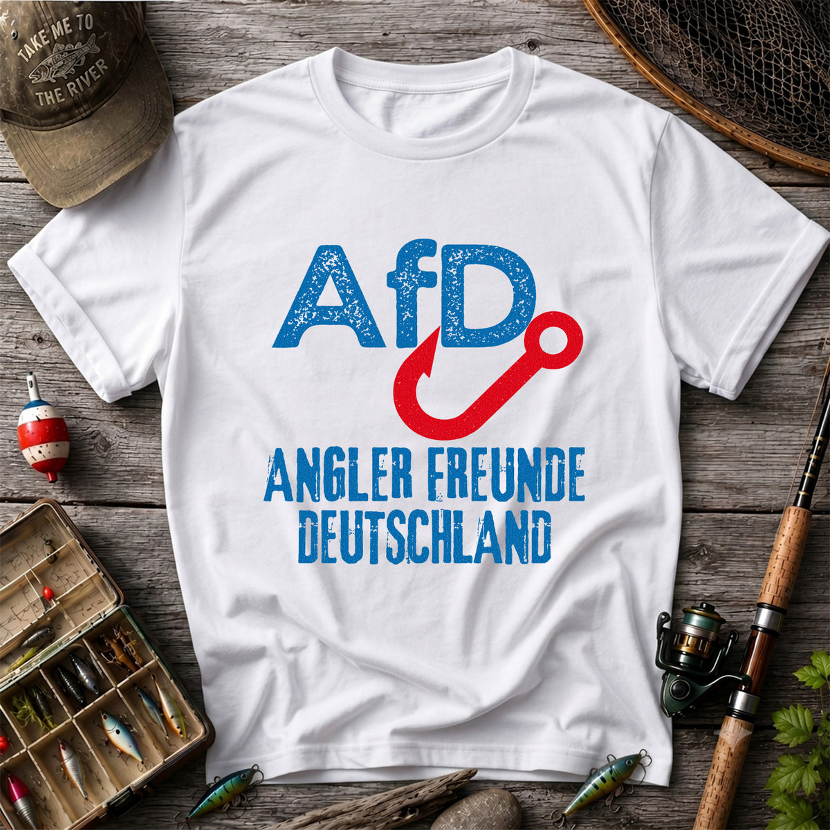 AFD Angler Freunde Deutschland Fishing Hook Graphic T-Shirt
