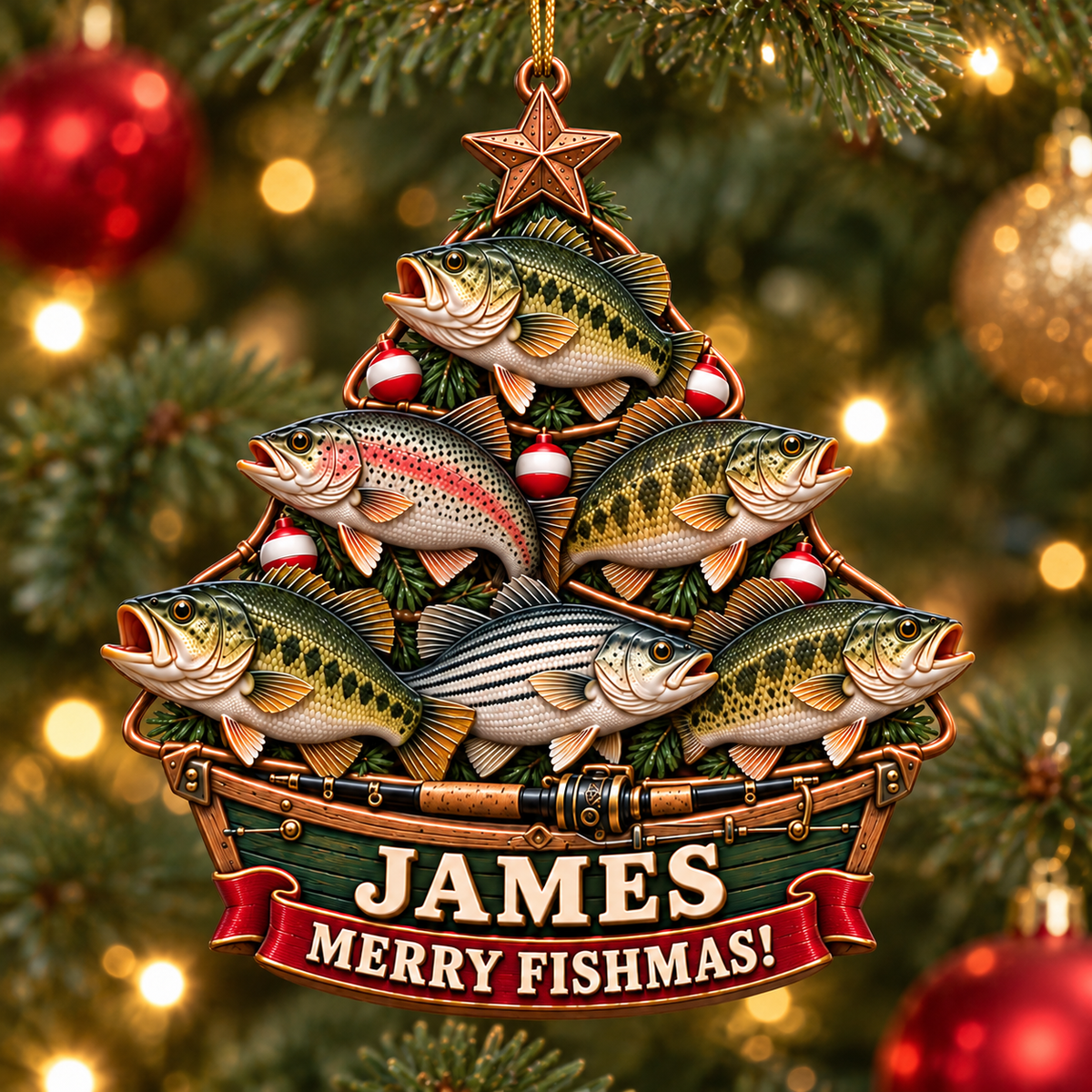 Custom Fishing Christmas Tree Ornament, Xmas Gift for Fisherman