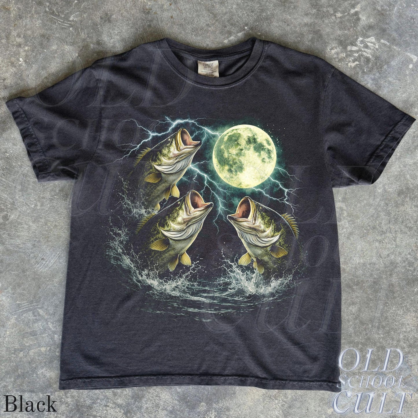 Bass Fish Moon 90s Vintage Graphic T Shirt