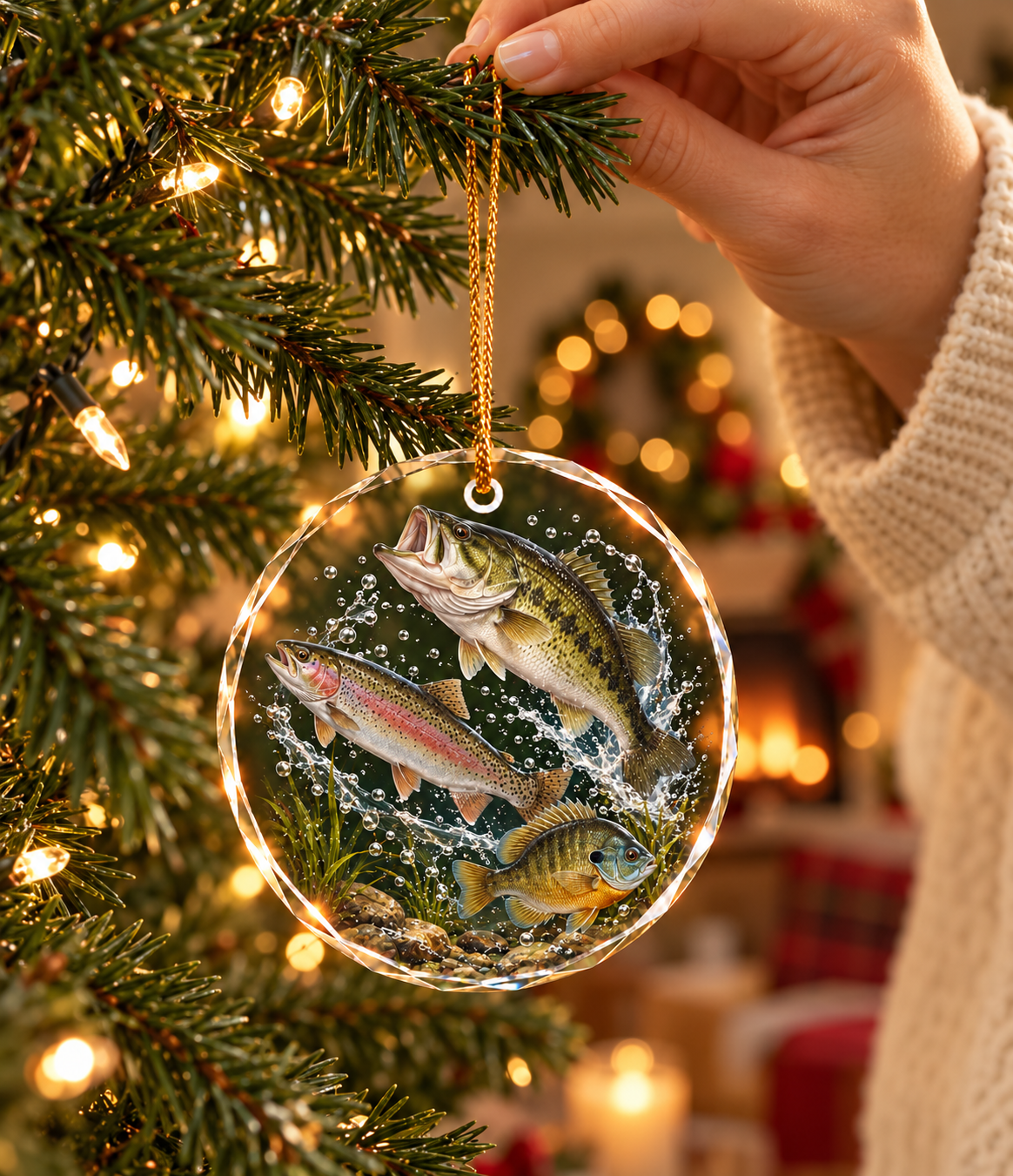 Fishing Glass Ornament, Fisherman Christmas Tree Keepsake
