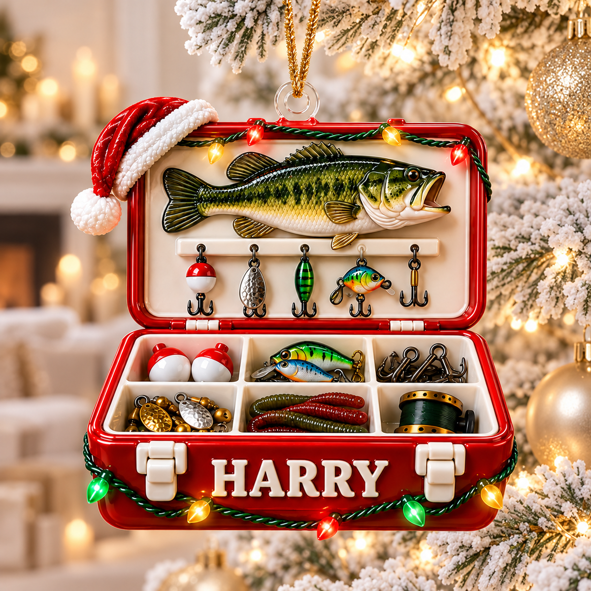 Personalized Fishing Tackle Box Christmas Ornament, Gift for Fisherman
