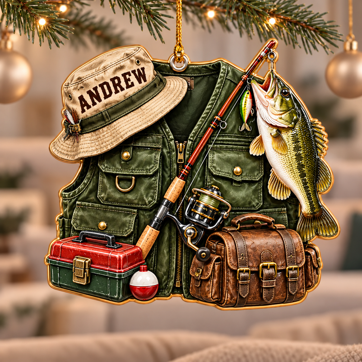 Personalized Fishing Vest Christmas Acrylic Ornament, Xmas Gift