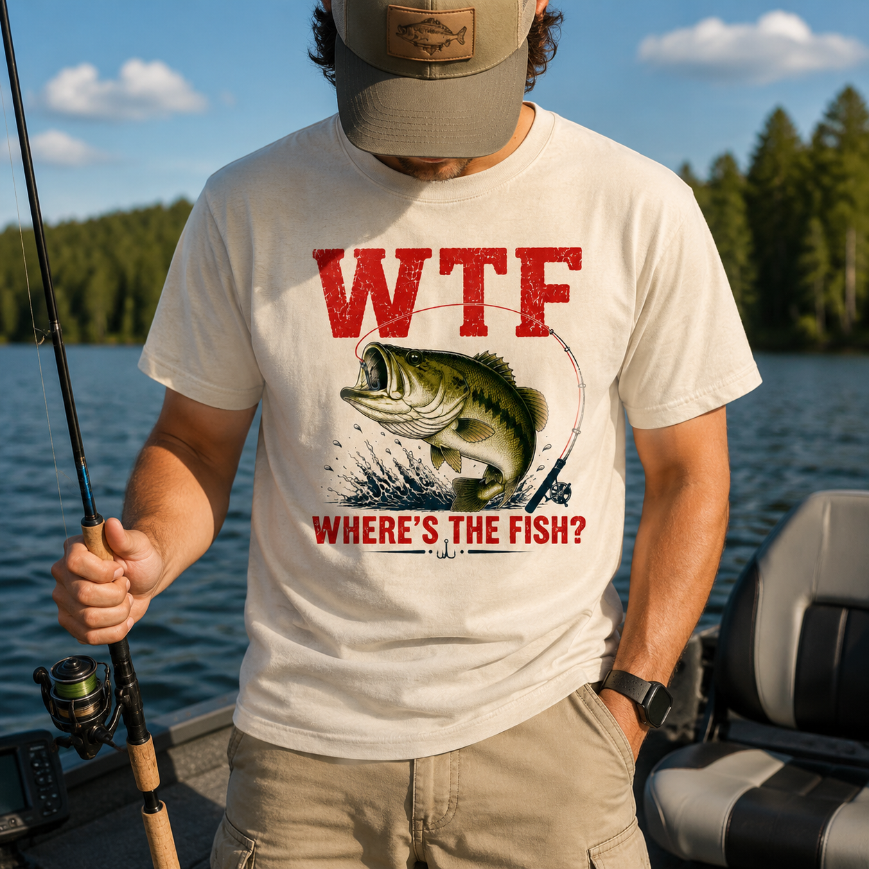 WTF Where’s The Fish Shirt, Largemouth Bass Fishing Tee