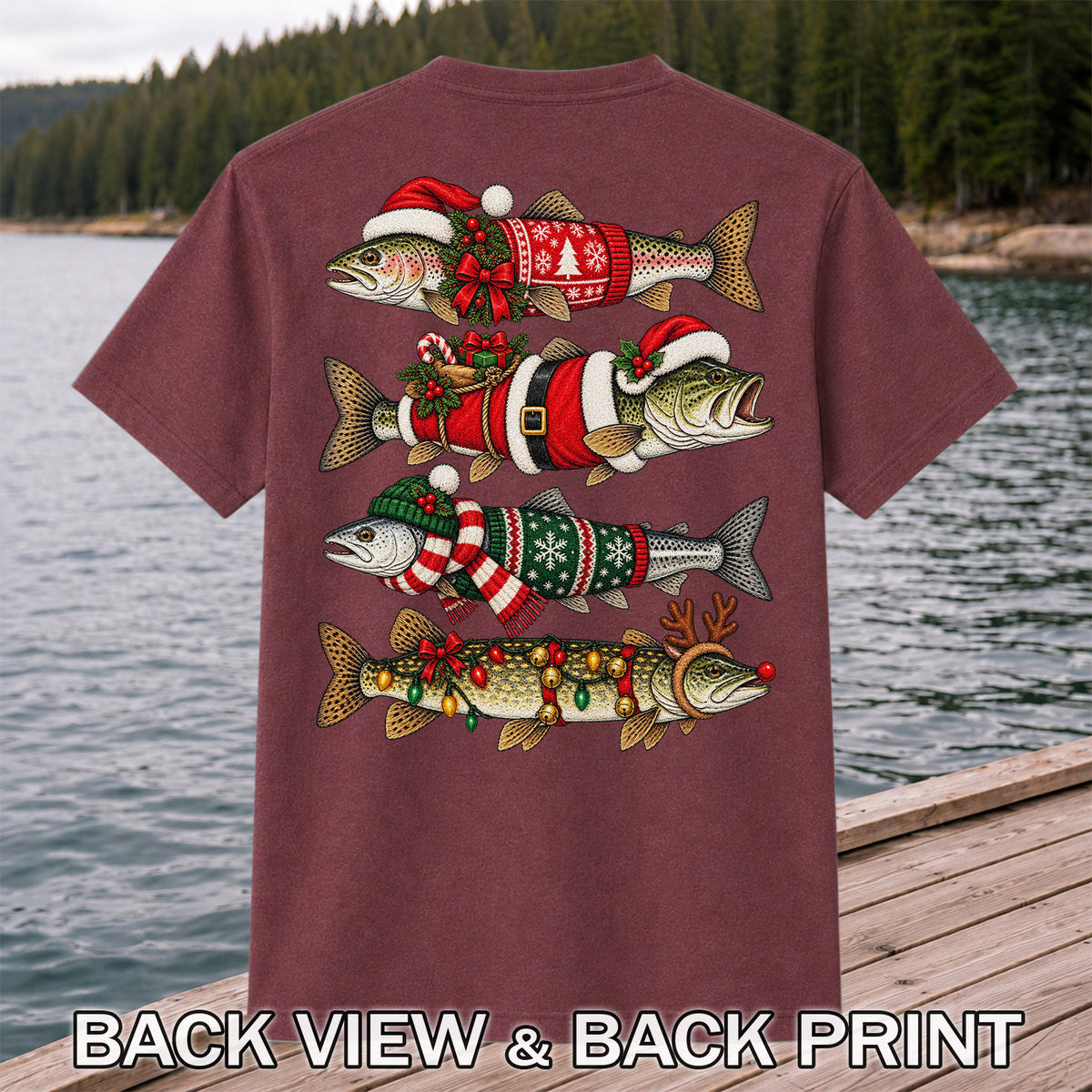 Christmas Fish Collection Festive Fishing Graphic T-Shirt | Back Print