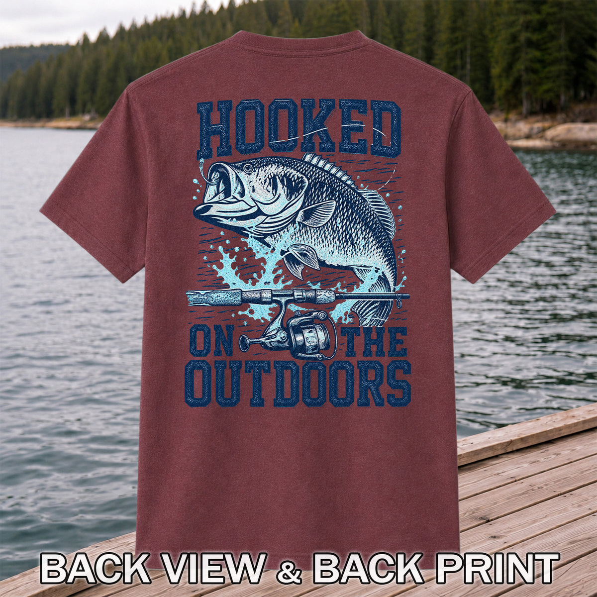 Hooked on the Outdoors Bass Fishing Graphic T-Shirt | Back Print
