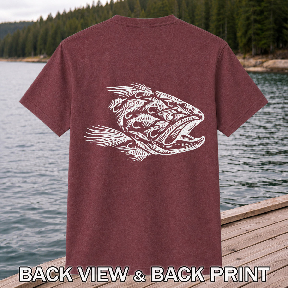 Fly Fishing Fish Design Graphic T-Shirt | Back Print