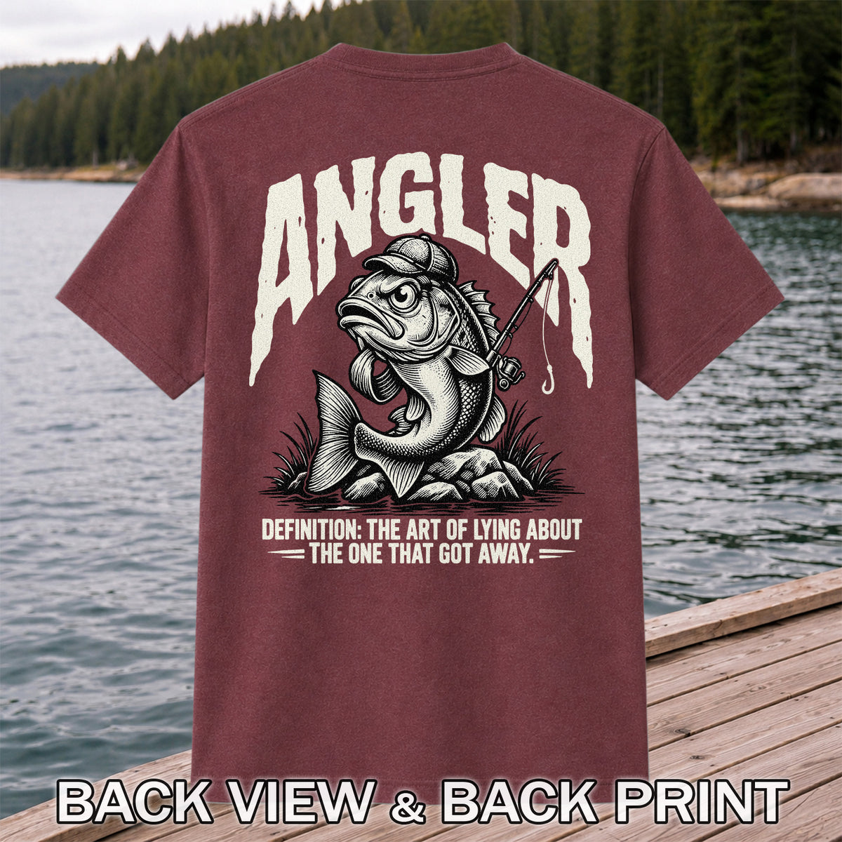 Angler Bass Fishing The One That Got Away Graphic T-Shirt | Back Print