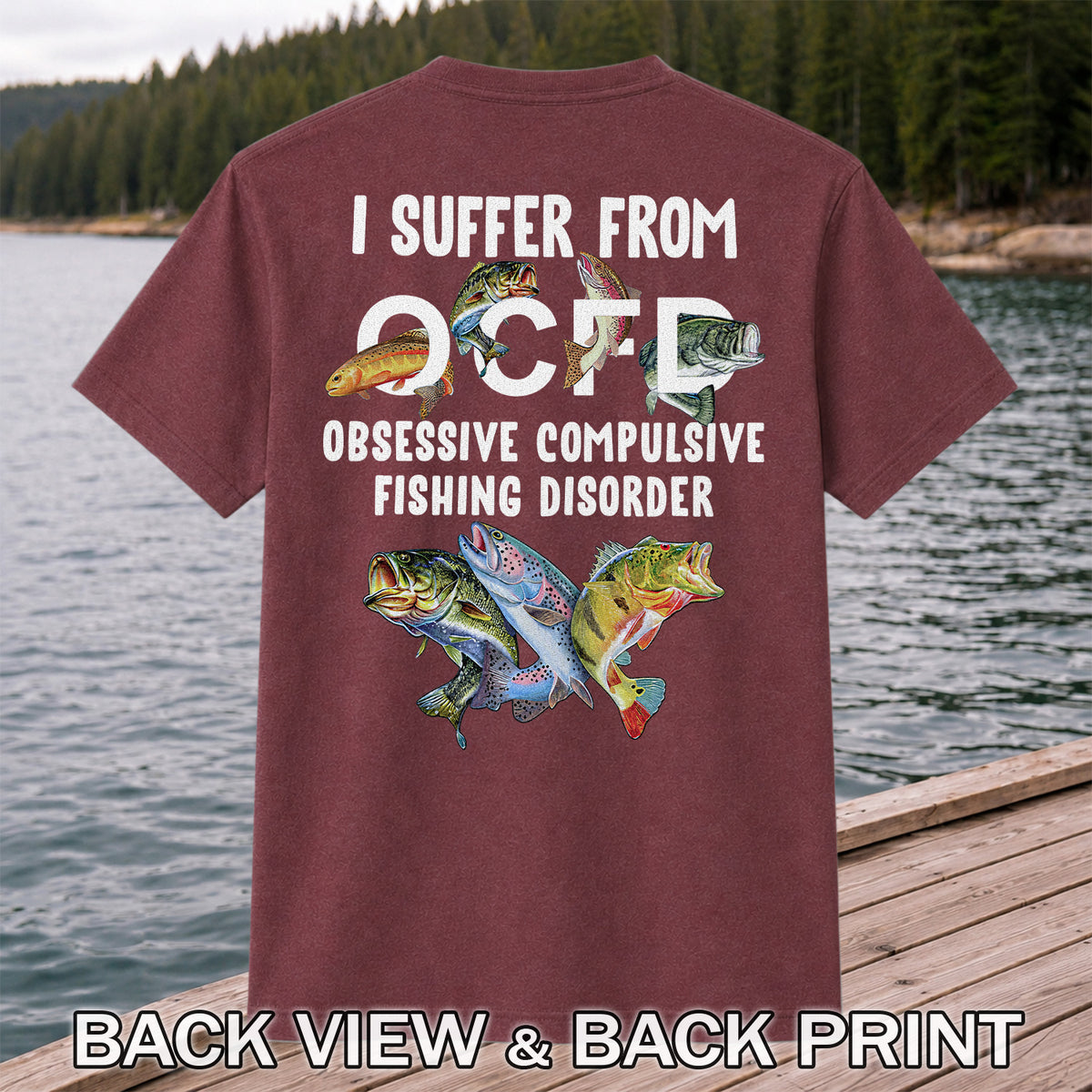 Fishing Obsession Colorful Fish Graphic T-Shirt | Back Print